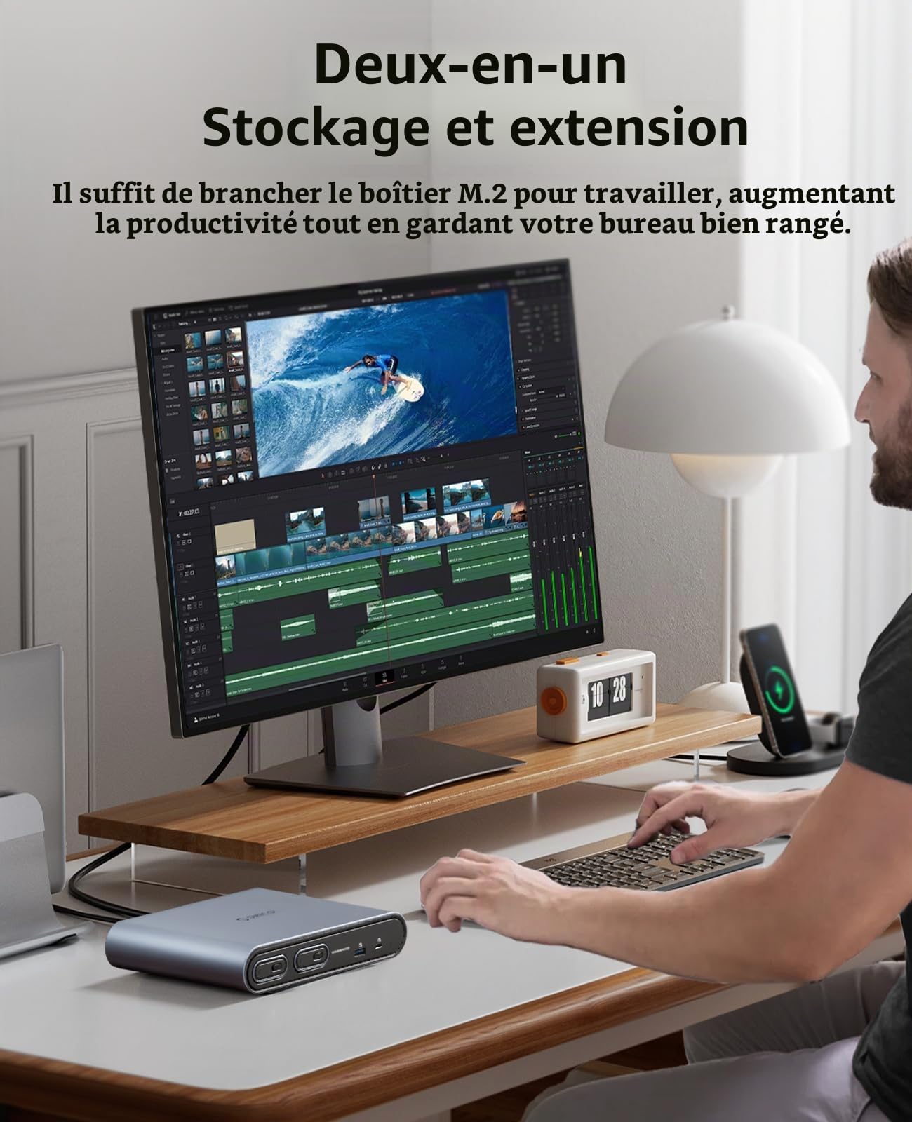 Station d'accueil ORICO 10-en-1 USB-C avec Double Boîtier SSD M.2 NVMe/SATA, USB 10Gbps, Double HDMI 4K@60Hz, PD 60W, RJ45 - pour MacBook Pro/Air (PTM2)