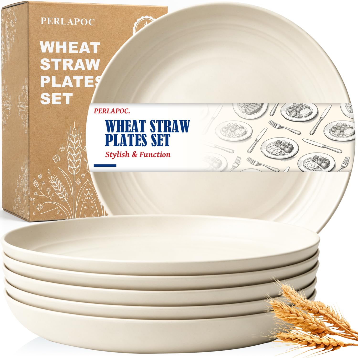 Wheat Straw Camp Plates Set of 6, 11In Deep Dinner Plates, Beige