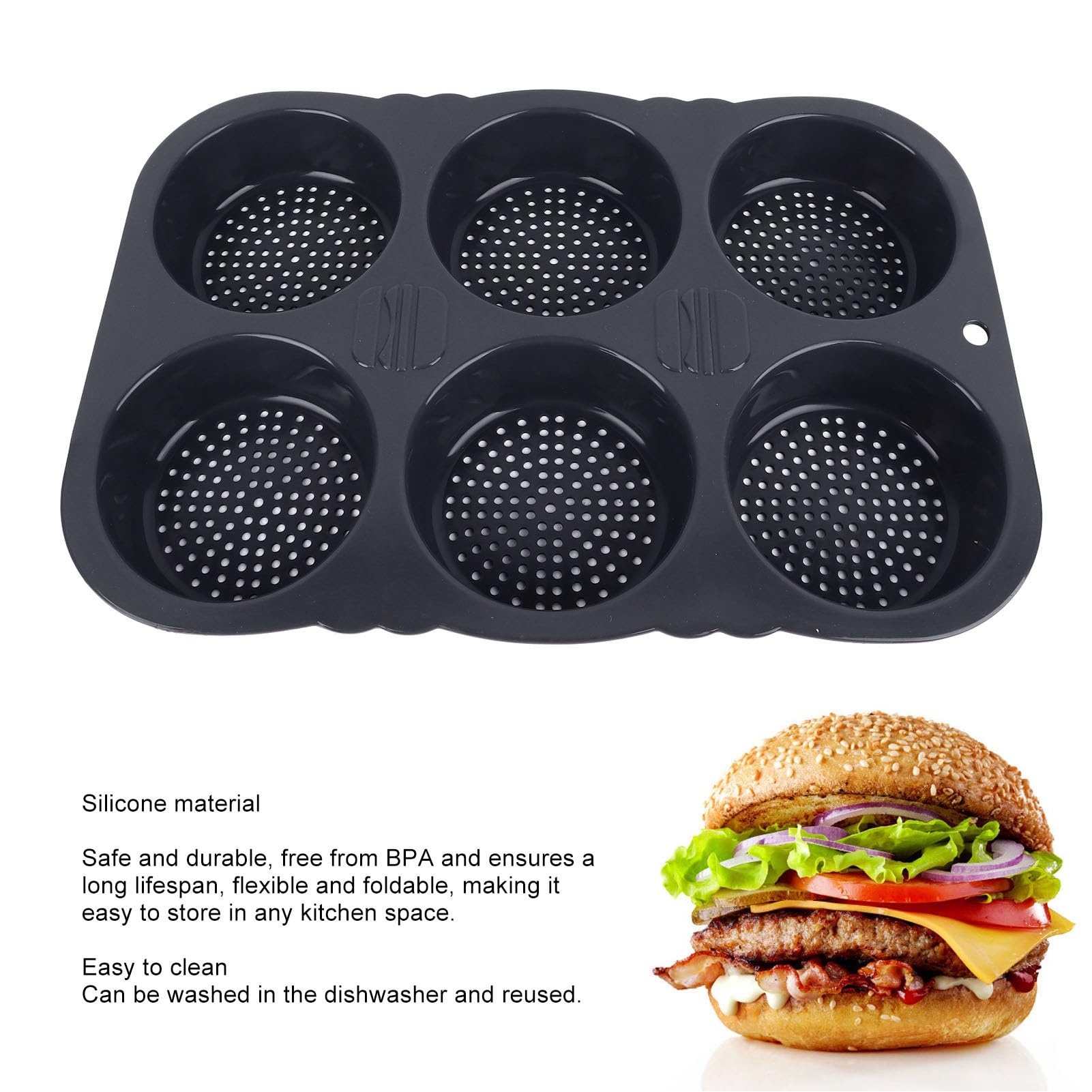 Bułeczki do Burgerów Forma do Pieczenia Silikonowa, Forma do Pieczenia Chleba Okrągła 6 Siatek 10 Cm Nieprzywierająca Forma do Chleba do Babeczek Hamburgerowych Ciasto