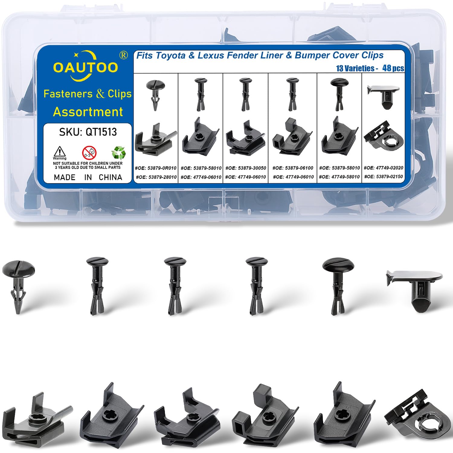 OAUTOO 48pcs fits Toyota Lexus Fender Liner & Bumper Cover Clips Kit Assortment