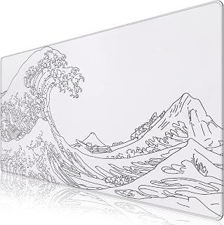 iCasso Extended White Gaming Mouse Pad 35.4x15.7in with Stitched Edges