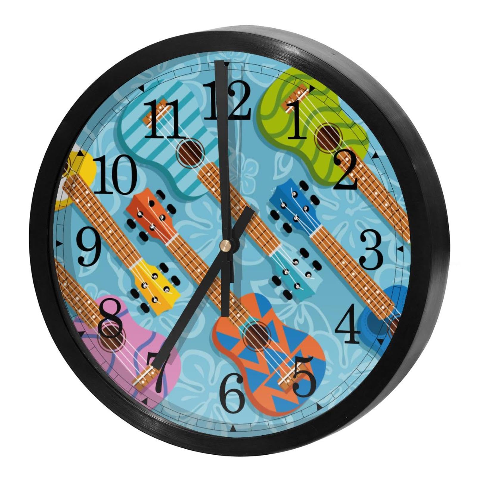 Horloge murale silencieuse à quartz motif guitare colorée pour bureau