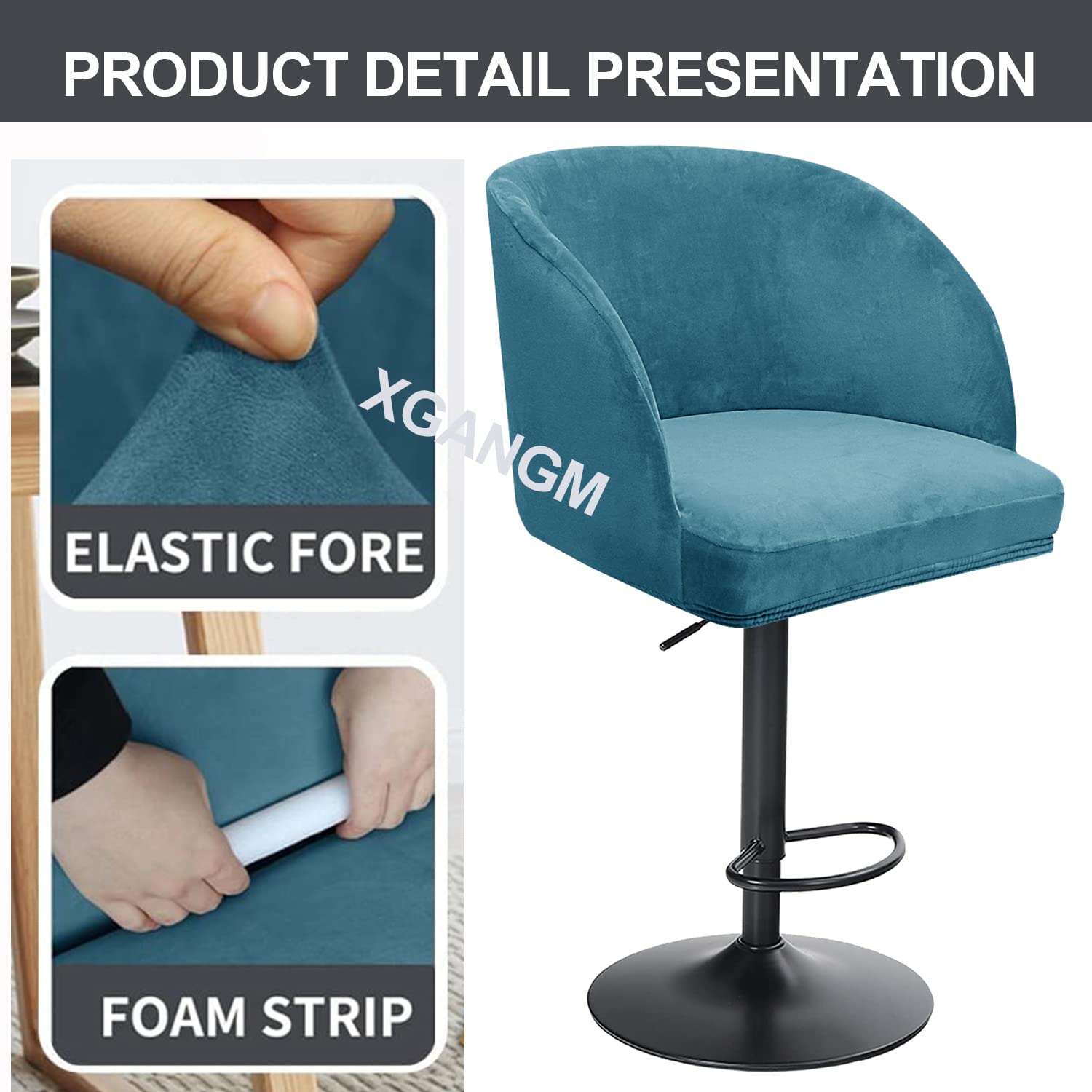 Rozciągliwy aksamitny stołek barowy narzuty na krzesła z H15in / 38CM okrągłe plecy ramiona zakrzywiony akcent obrotowy kuchnia jadalnia pokrowiec na krzesło narzuty,Gray,2pcs