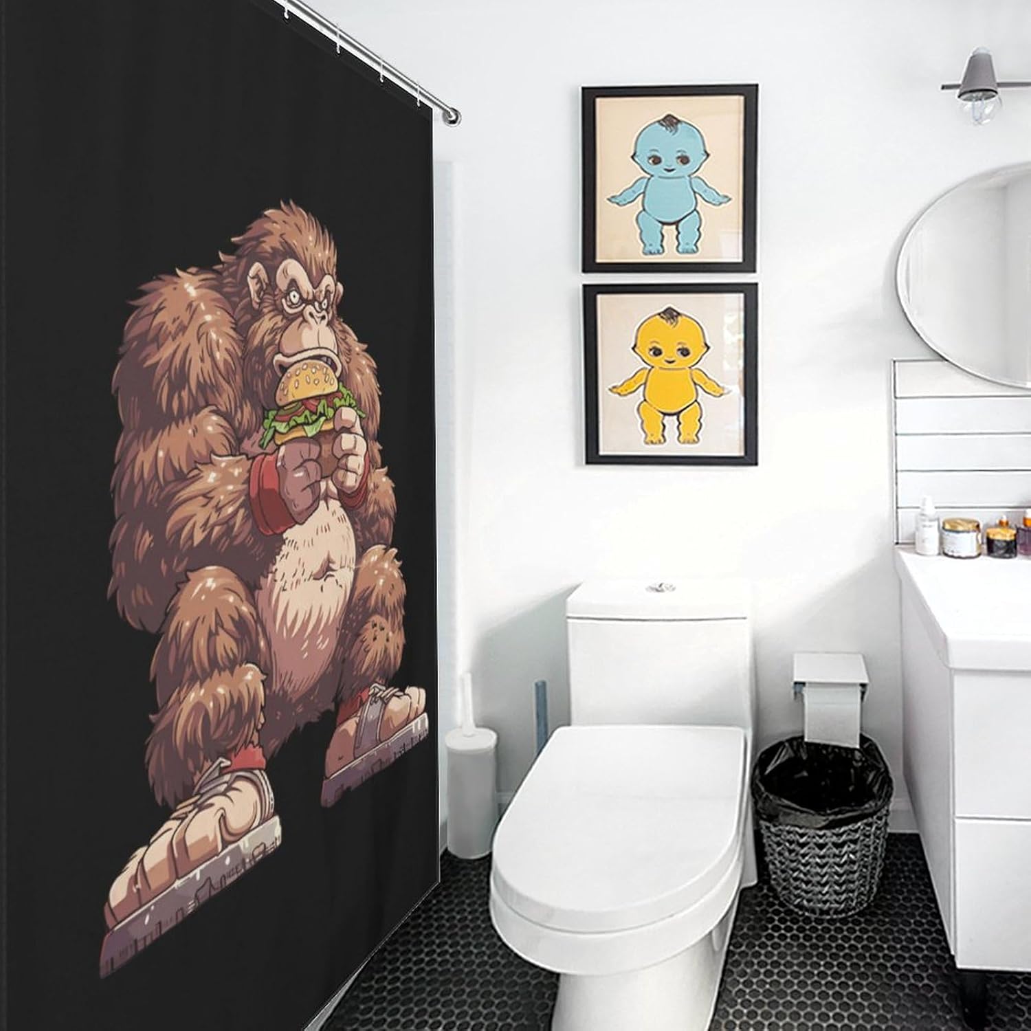 Bigfoot and Hamburger Funny Shower Curtains Washable Bath Curtain Liner with Hooks for Bathroom Bath Tubs 48x72Inch（122x183cm）