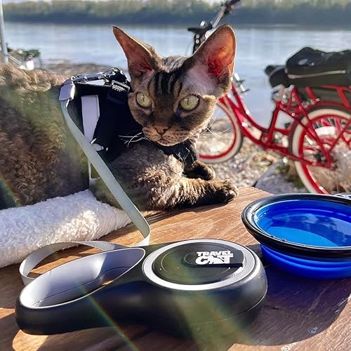 Miniatura 7 de Travel Cat Correa extensible retráctil, cinta fuerte negra de 10 pies de largo, botón de liberaciónbloqueo y mango antideslizante para gatos
