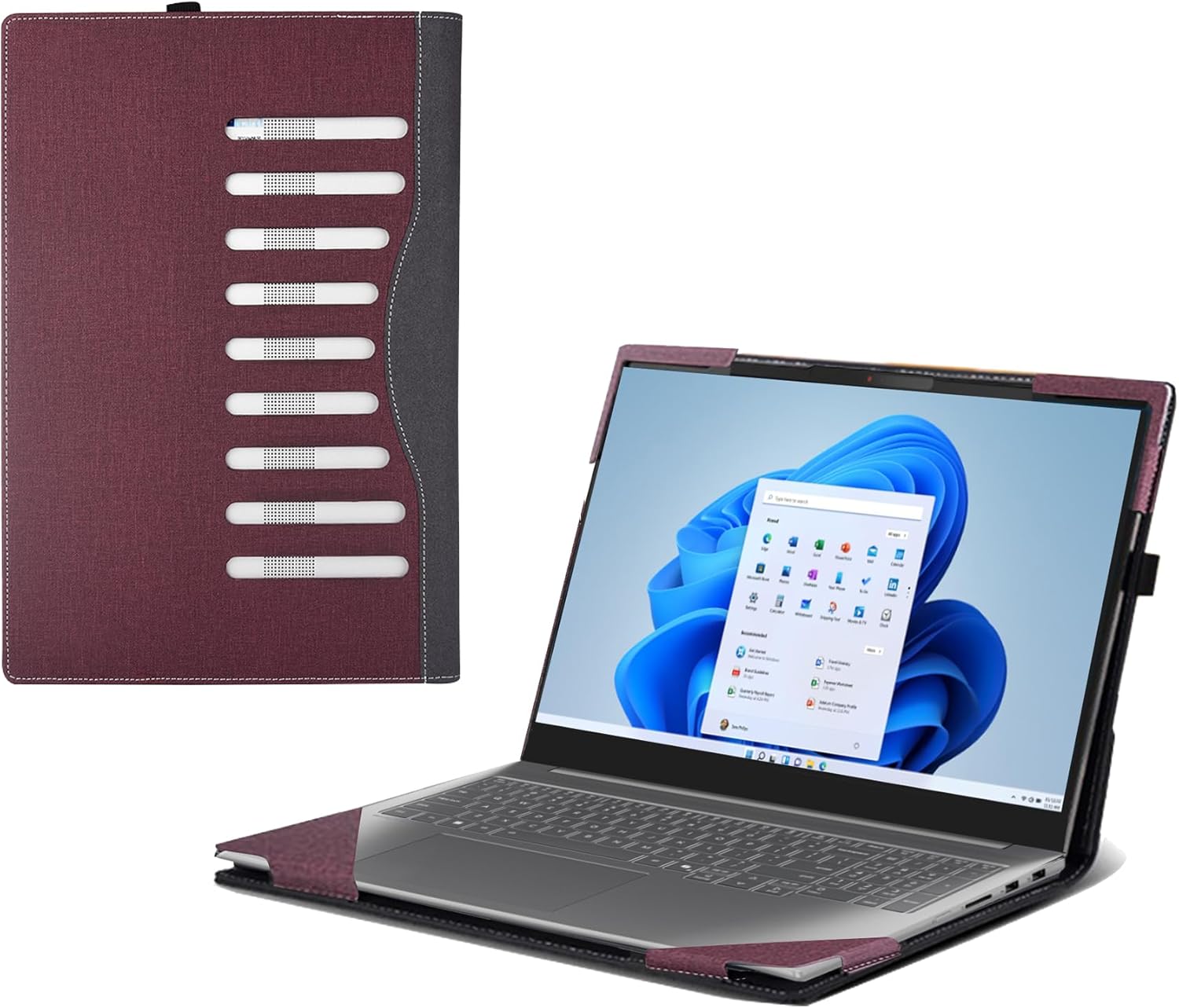 Laptop Case for Lenovo IdeaPad Slim 3X 2025（Slim3 15Q8X10 15AHP10 15ARP10 15IRH10 15IRH10R 15IRU10） 15.3” [Not Other Models] PU Leather Protective Bag Detachable Shell (Wine red)