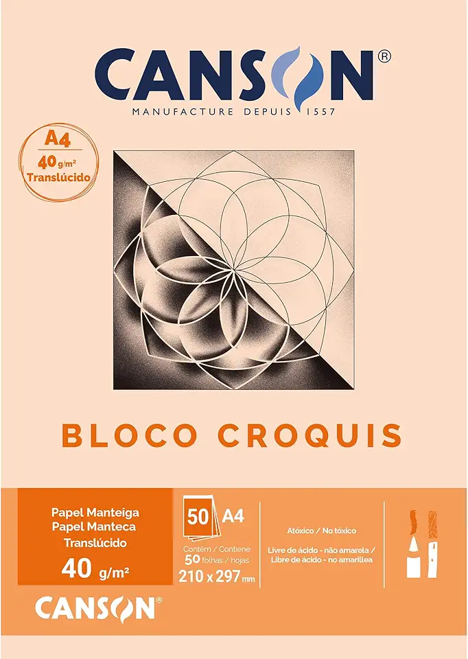 Bloco Croquis Manteiga A4 40g/m², Canson, 66667046, 50 Folhas