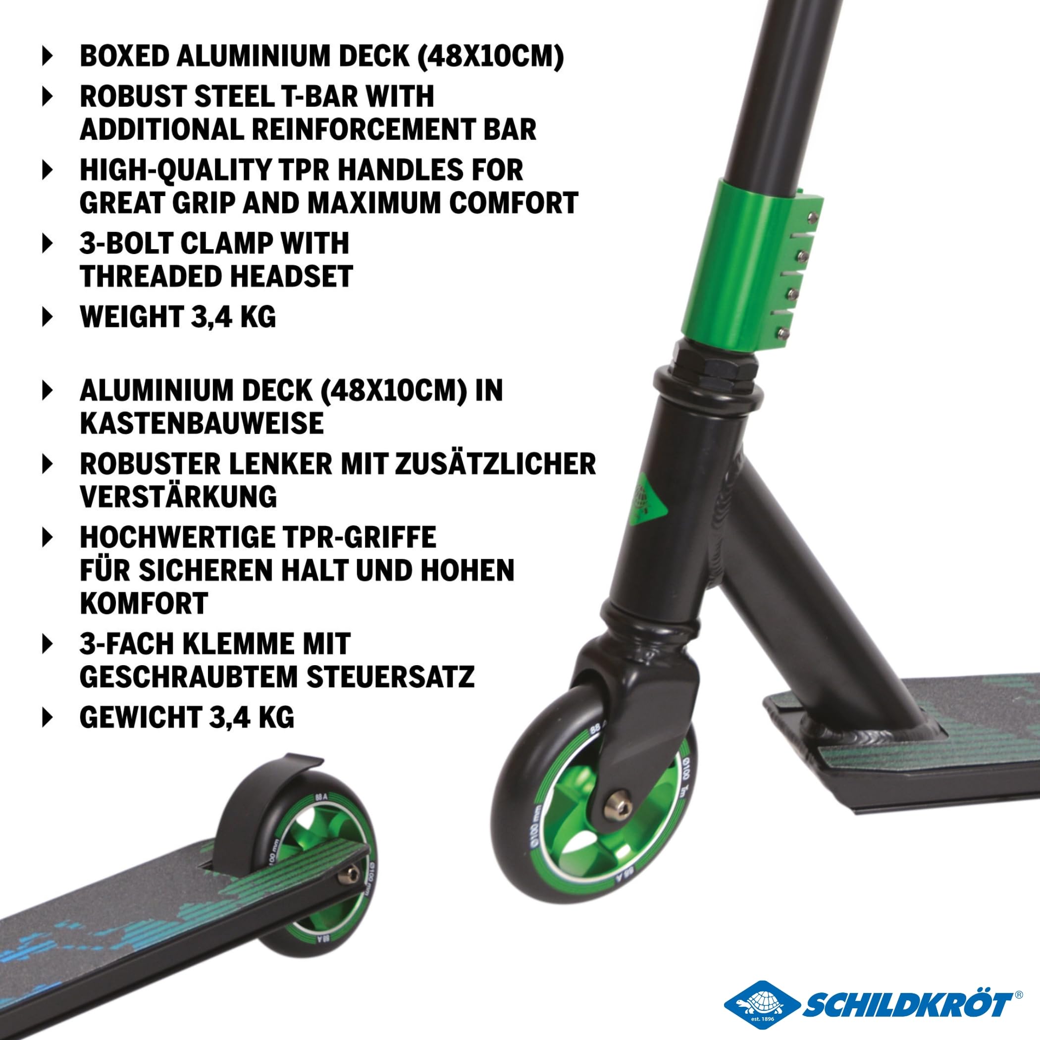 Schildkröt Stunt Scooter Untwist, Trottinette Acrobatique avec Jante en Aluminium, Roues en PU de 100 mm, pour de Grands Tours et Cascades