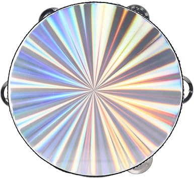 6/8 Inch Hand Held Drum, Double Row Jingles Tambourine with Clear Crisp Sound, Ideal for Adults Beginner Dance Party Musical Instrument (8 Inch)