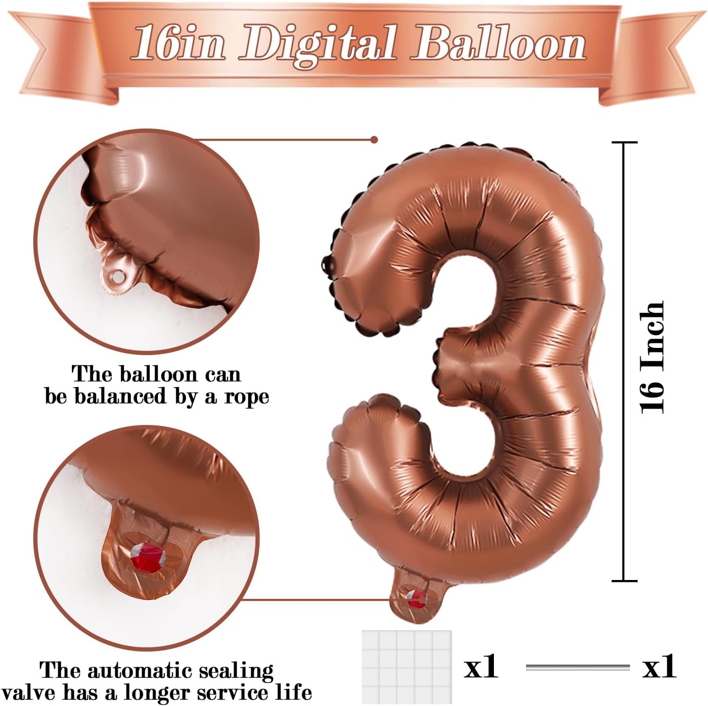 TONIFUL Number Balloon 16 Inch 10 Pcs Brown 0-9 Birthday Number Balloons image 2