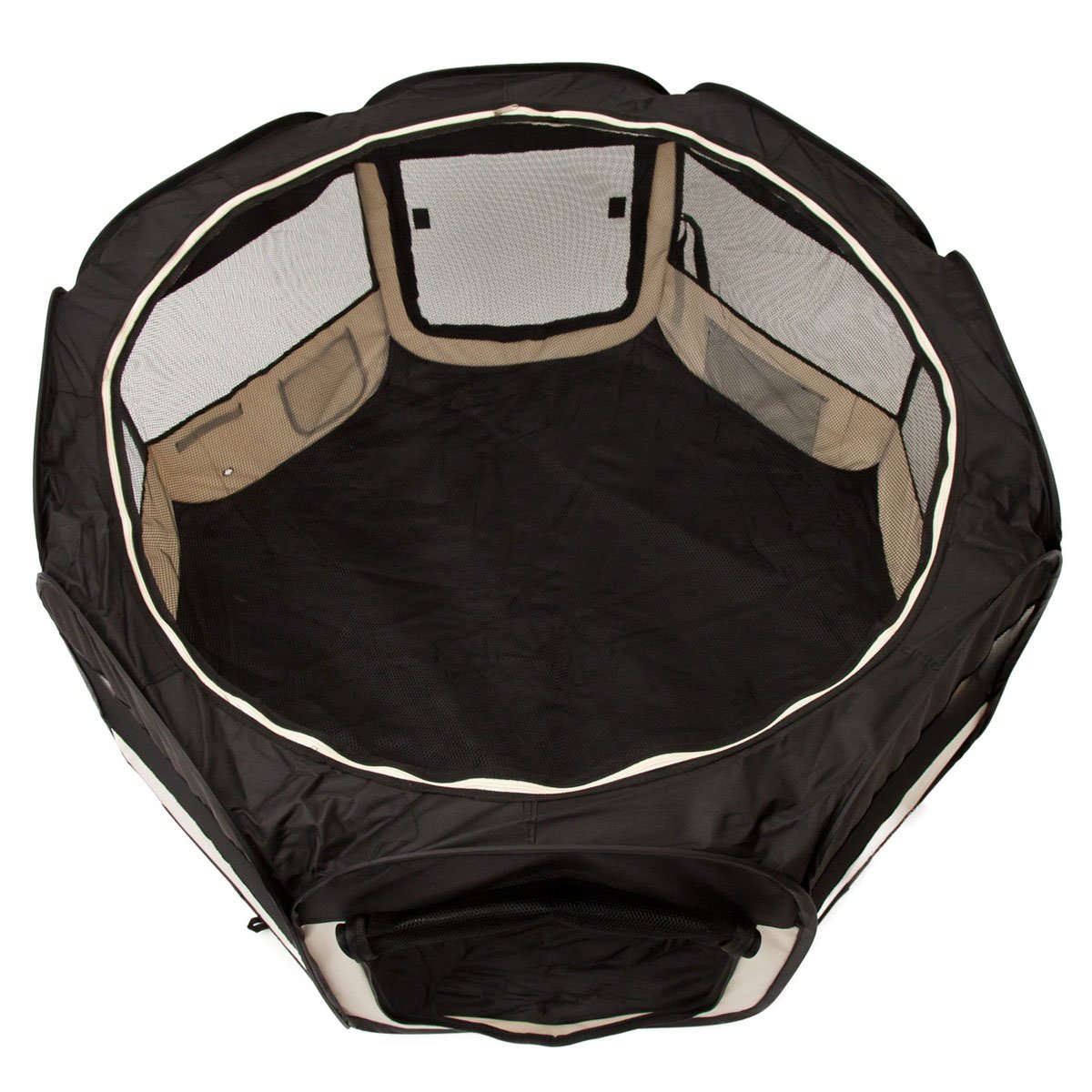 all Pets United® Welpen-Laufstall Tierlaufstall Welpenauslauf-Stall; XXL Freigehege für Hunde, Katzen, Hasen & Kleintiere im Innen- und Außenbereich (Schwarz-Beige)