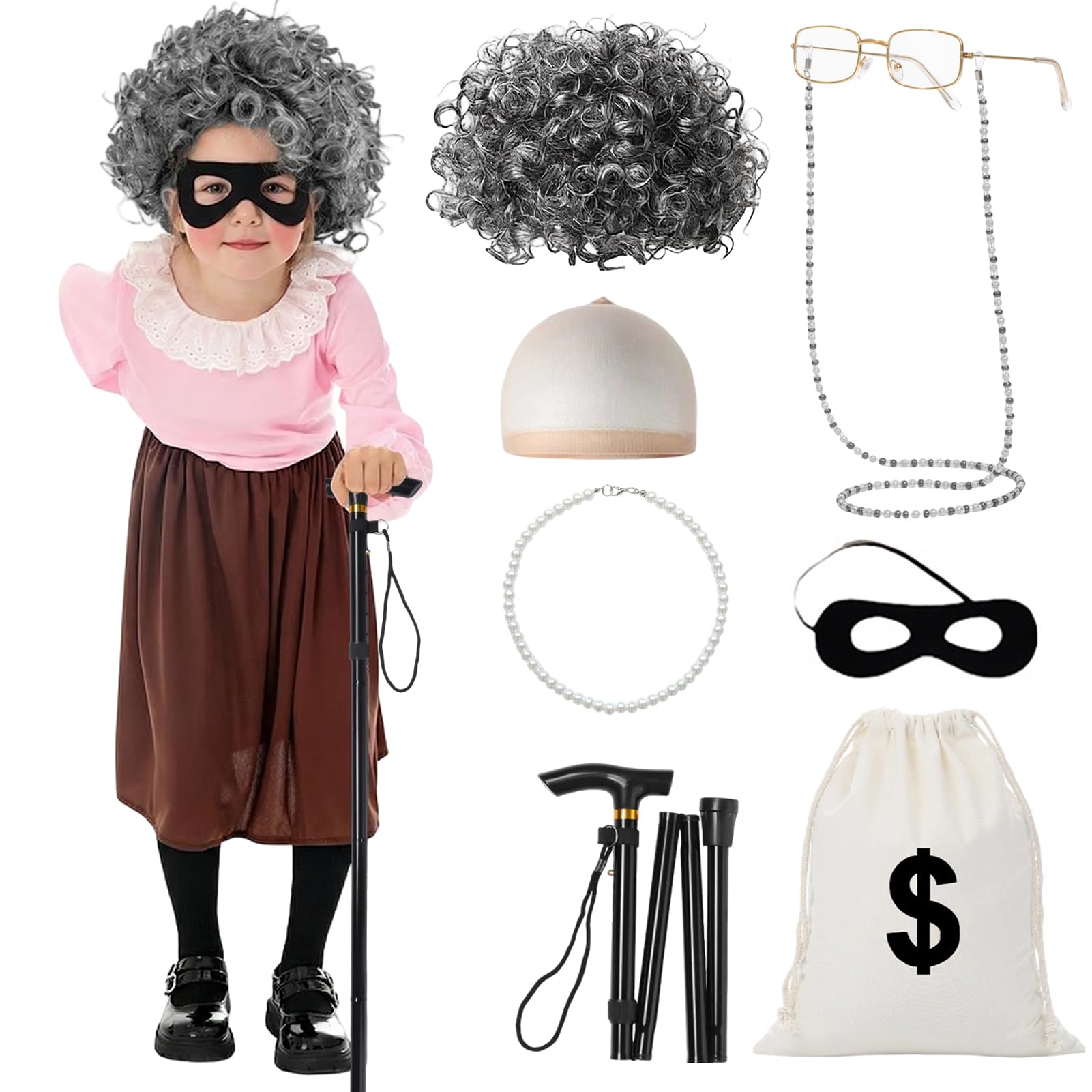 Maryparty Burglar Granny Costume Book Week Fancy Dress Mardi Gras Costumes Gangster Granny Costume for World Book Day Carnival Cosplay (S)