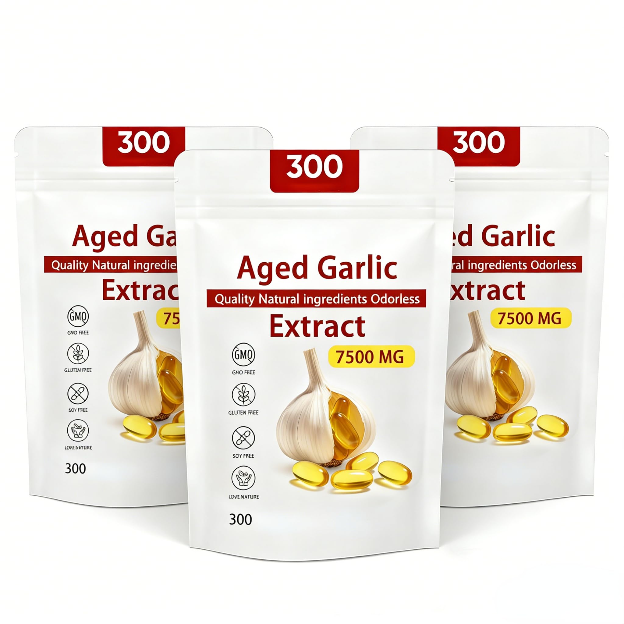 Estratto Di Aglio Invecchiato 7500 Mg Inodore (300), Estratto Di Aglio Nero Naturale,3Pcs