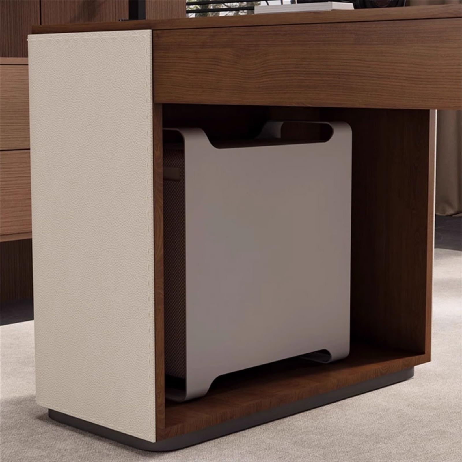 Biurko Nowoczesne, minimalistyczne biurko z litego drewna gniazdami ładowania, kolor orzechowy, do domowego biura 2 szufladami(XL)