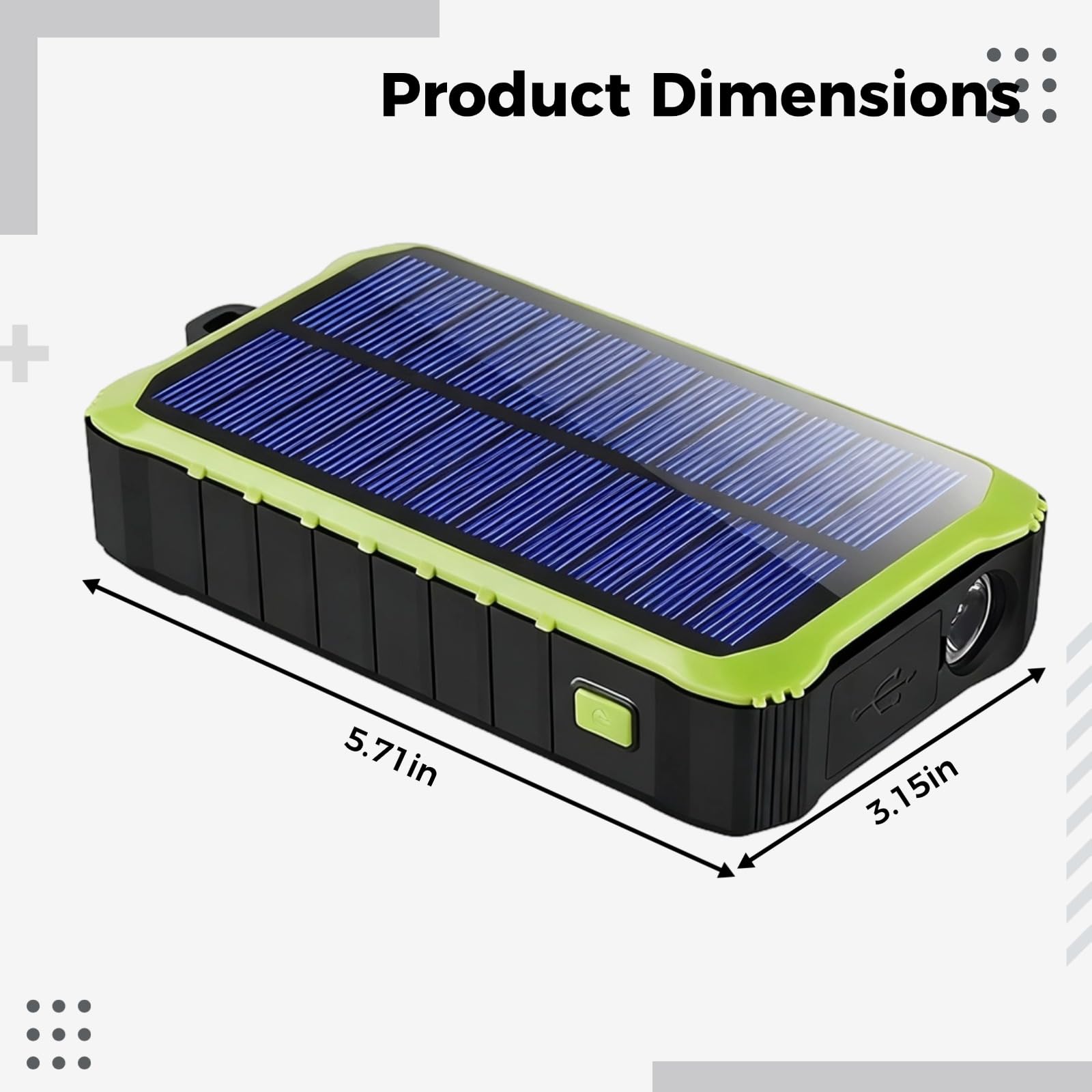 Caricatore a manovella solare verde, 12000 mAh, power bank portatile con doppia porta USB, fonte mobile di emergenza esterna, torcia a LED, staffa pieghevole, 14,5 x 7,9 cm