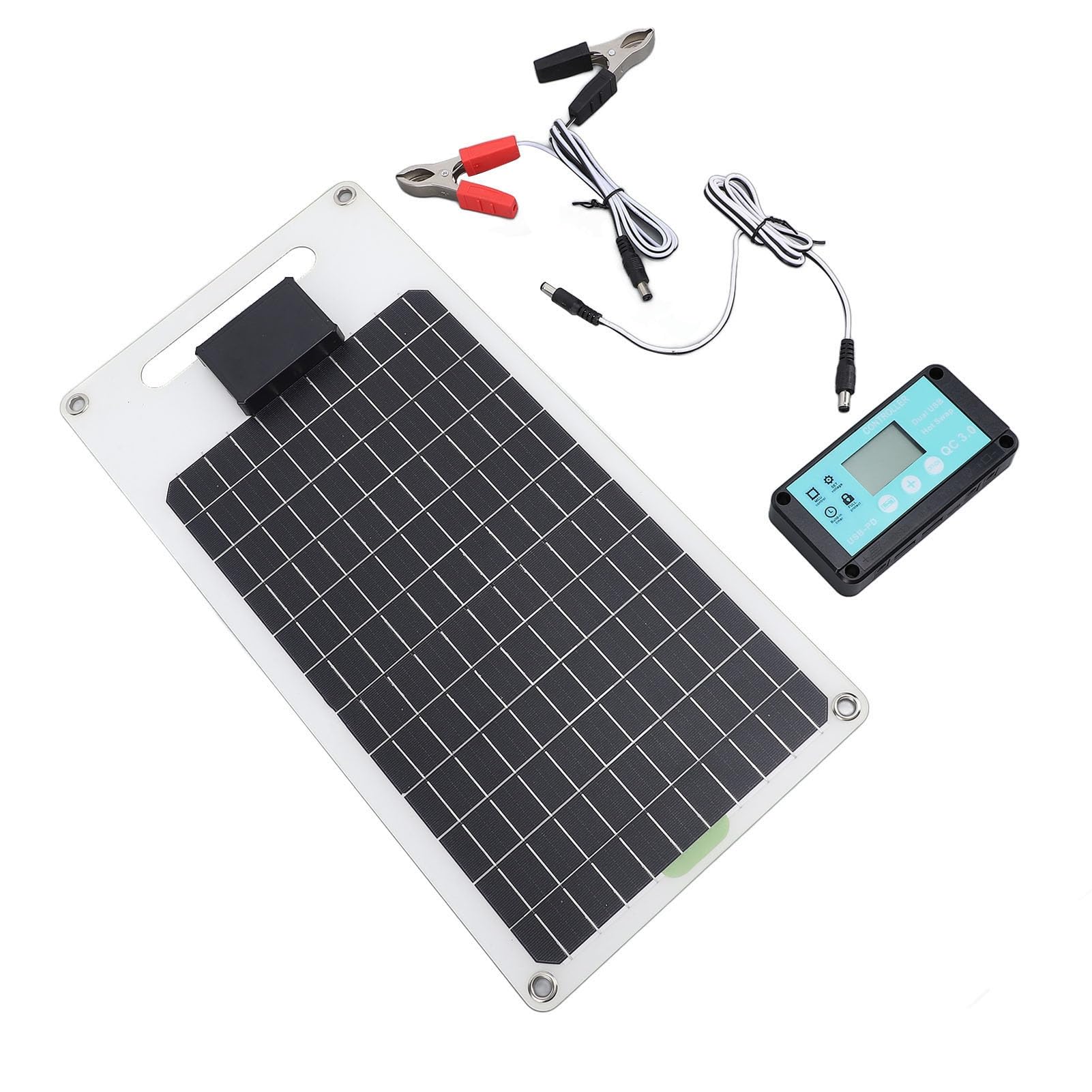 Aramox Ensemble de Contrôleurs de Panneaux Solaires en Silicium Monocristallin, Contrôleur de Charge Solaire 50 W 12 V 24 V avec Régulateur 100 A Double USB Type C DC pour Camping-car, Bateau,
