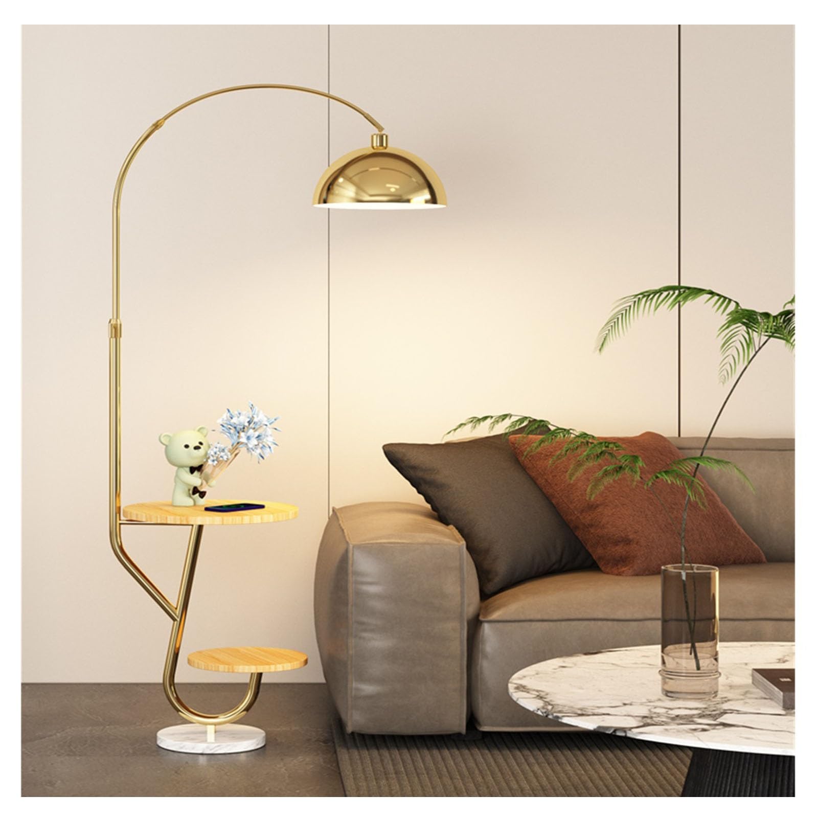 Lampada da Terra Lampada da Terra con Tavolo, Lampada da Tavolo Rustica con Ripiani e Lampadina LED a 3 Colori, Lampada da Tavolo for Soggiorno, Camera da Letto per Soggiorno(Nero)