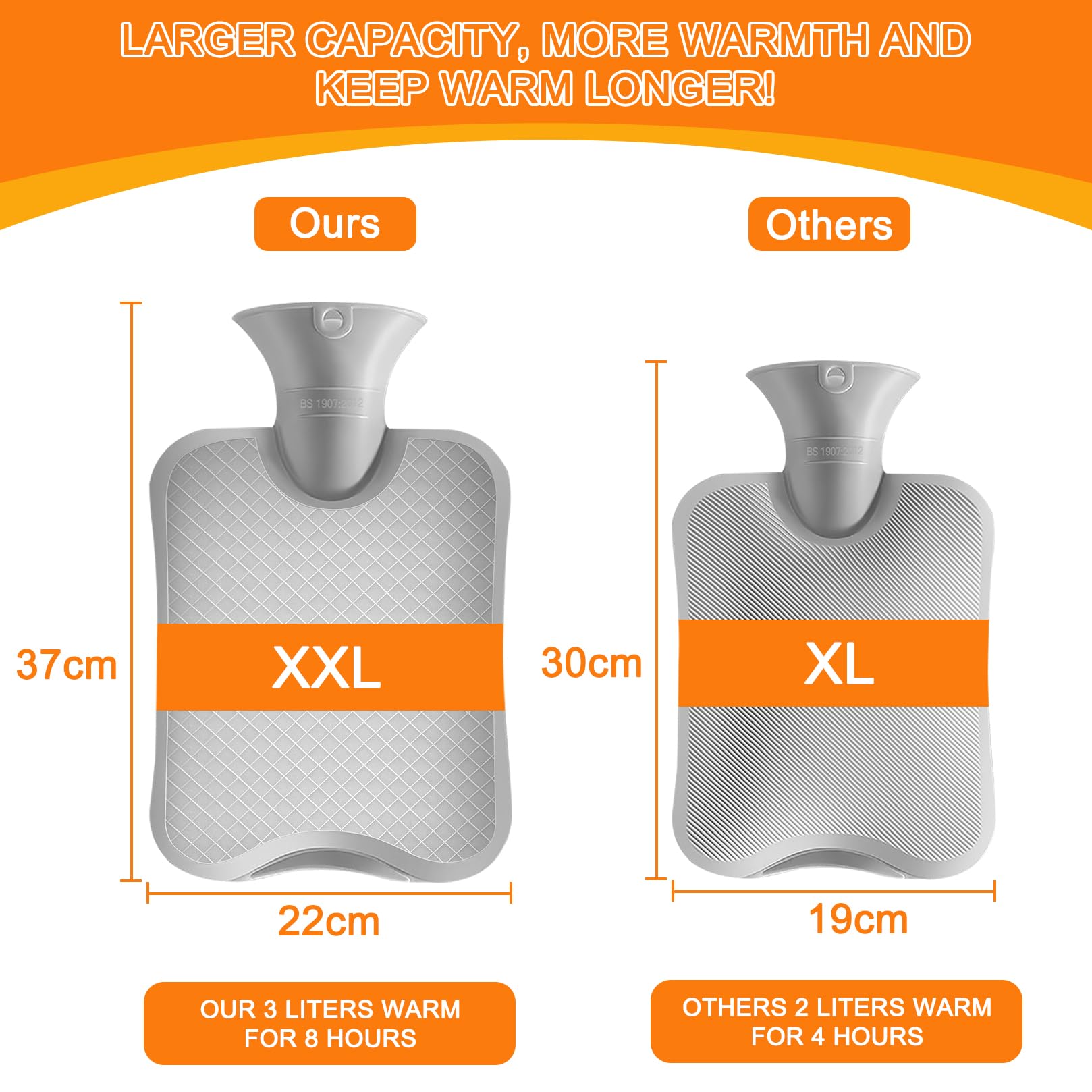 Bolsa de agua caliente con funda de 3 l, tamaño XXL, a prueba de fugas, con funda de forro polar suave y extraíble, calentador de manos para adultos, niños, mujeres, alivio del dolor