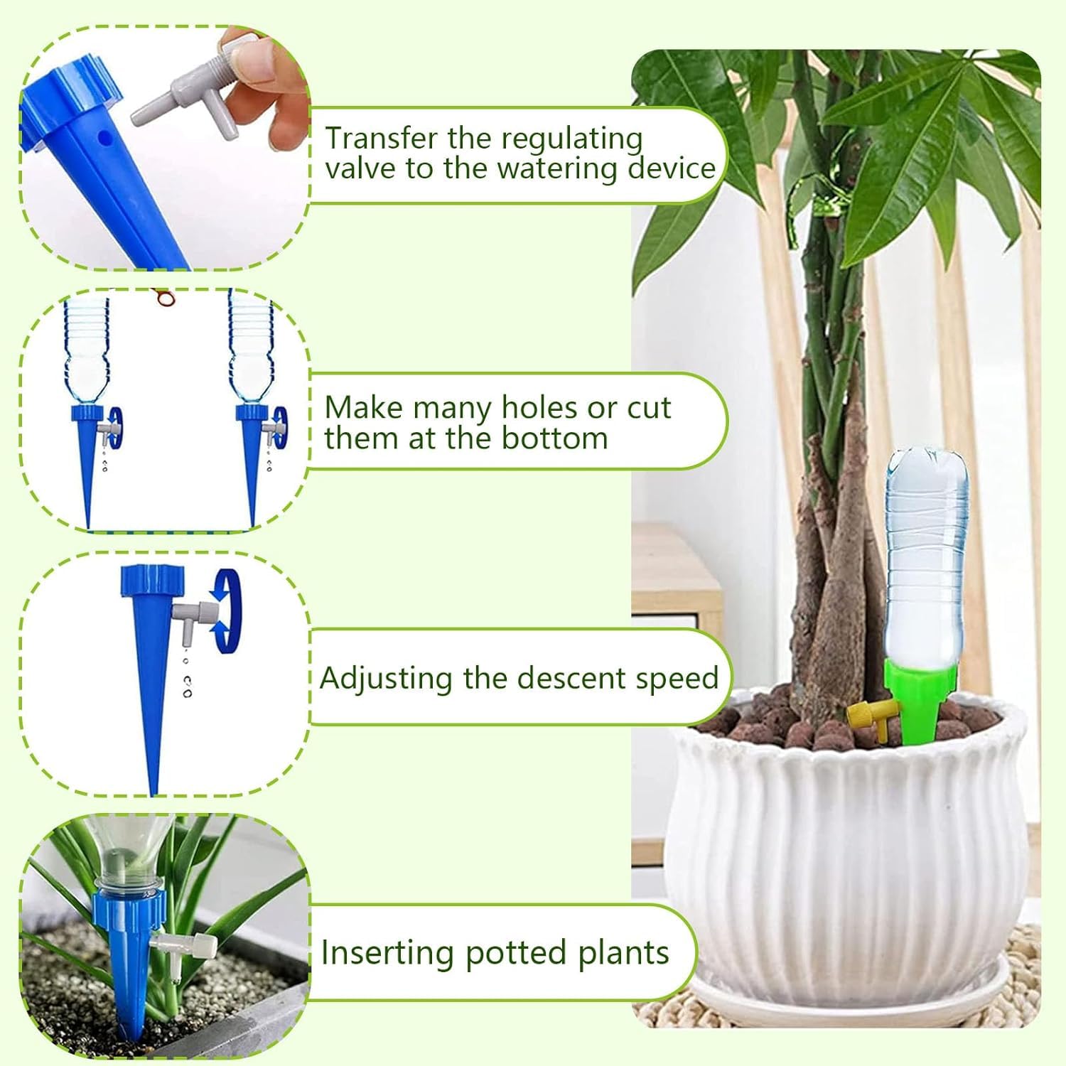 Kit De Riego Automático Para Plantas - 6 Piezas, Ajustable, Para Botellas, Ideal Para Vacaciones