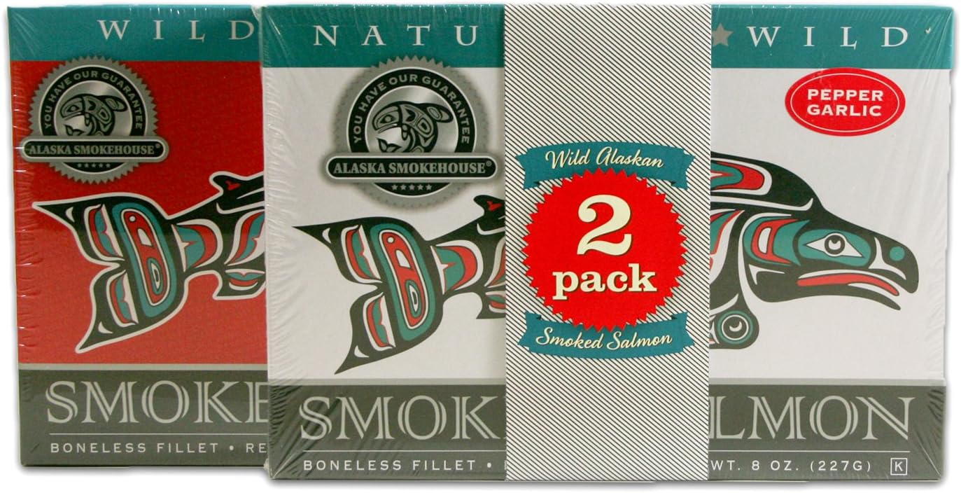 Alaska Smokehouse Smoked Salmon Duo Pepper Garlic, Sockeye, 16 Ounce