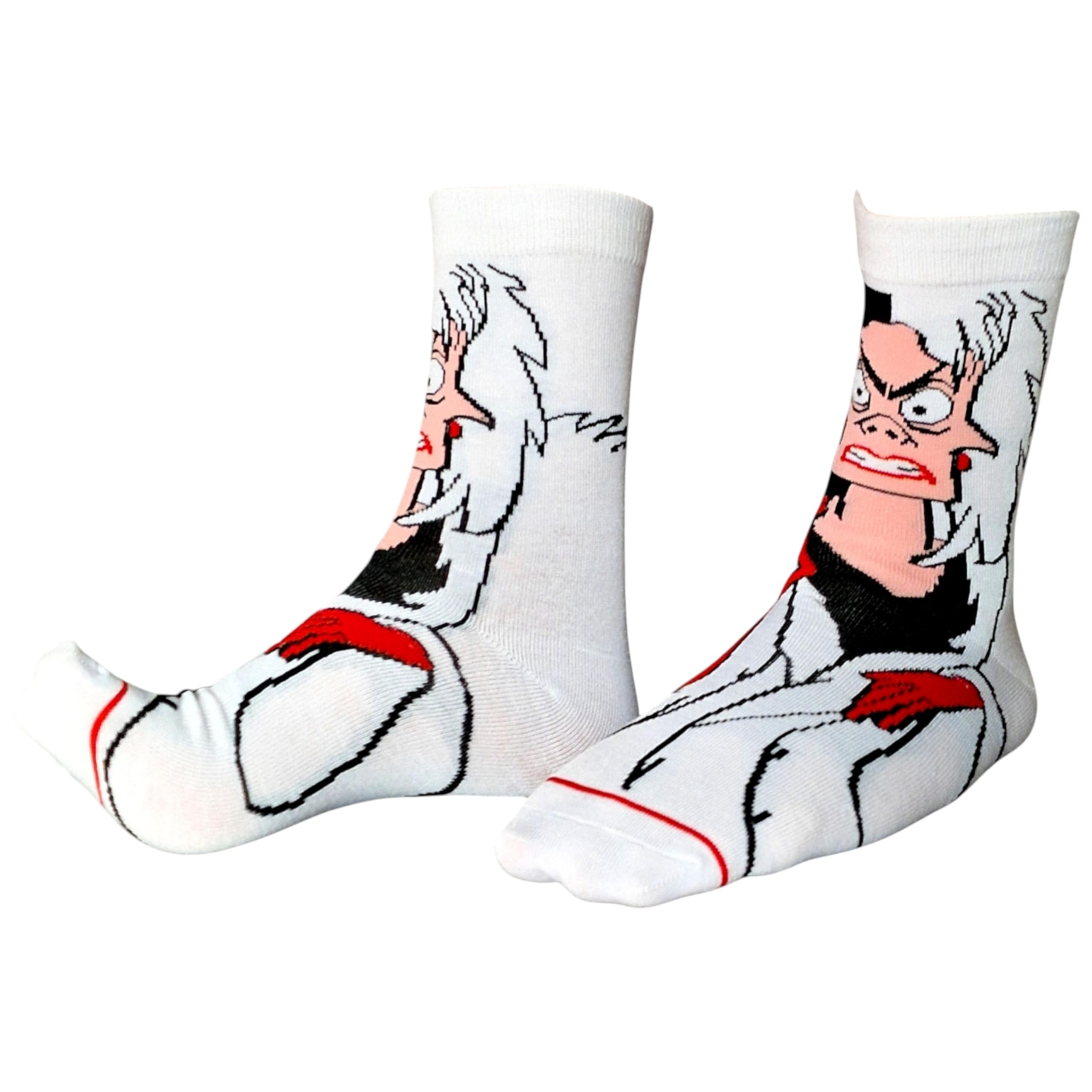Sock Shack Scary Dalmatians Cruella De Vil Evil Face Ladies Black & Grey Socks One Pair