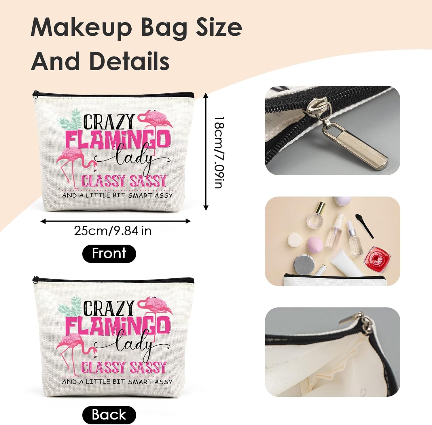 Flamingo Gifts for Girls - Waterproof Makeup Bag Travel Accessories Personalized Christmas Birthday Gift Portable Toiletry Pouch Aesthetic Cosmetic Organizer for Women Mom Daughter Bestie - Image 2