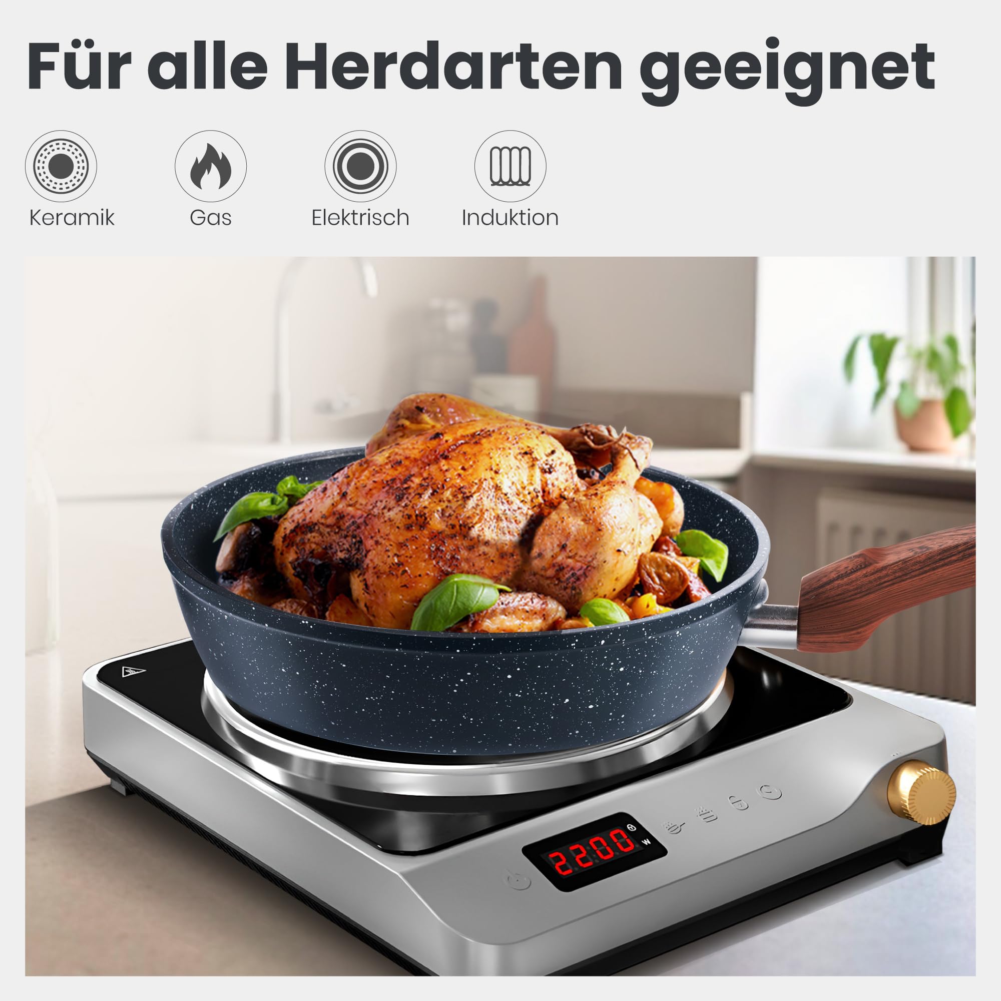 DishDelight Juego de Ollas y Sartenes 12pcs Aluminio Antiadherente Sartene Wok Cacerola con Tapas para Todas las Cocinas Inducción