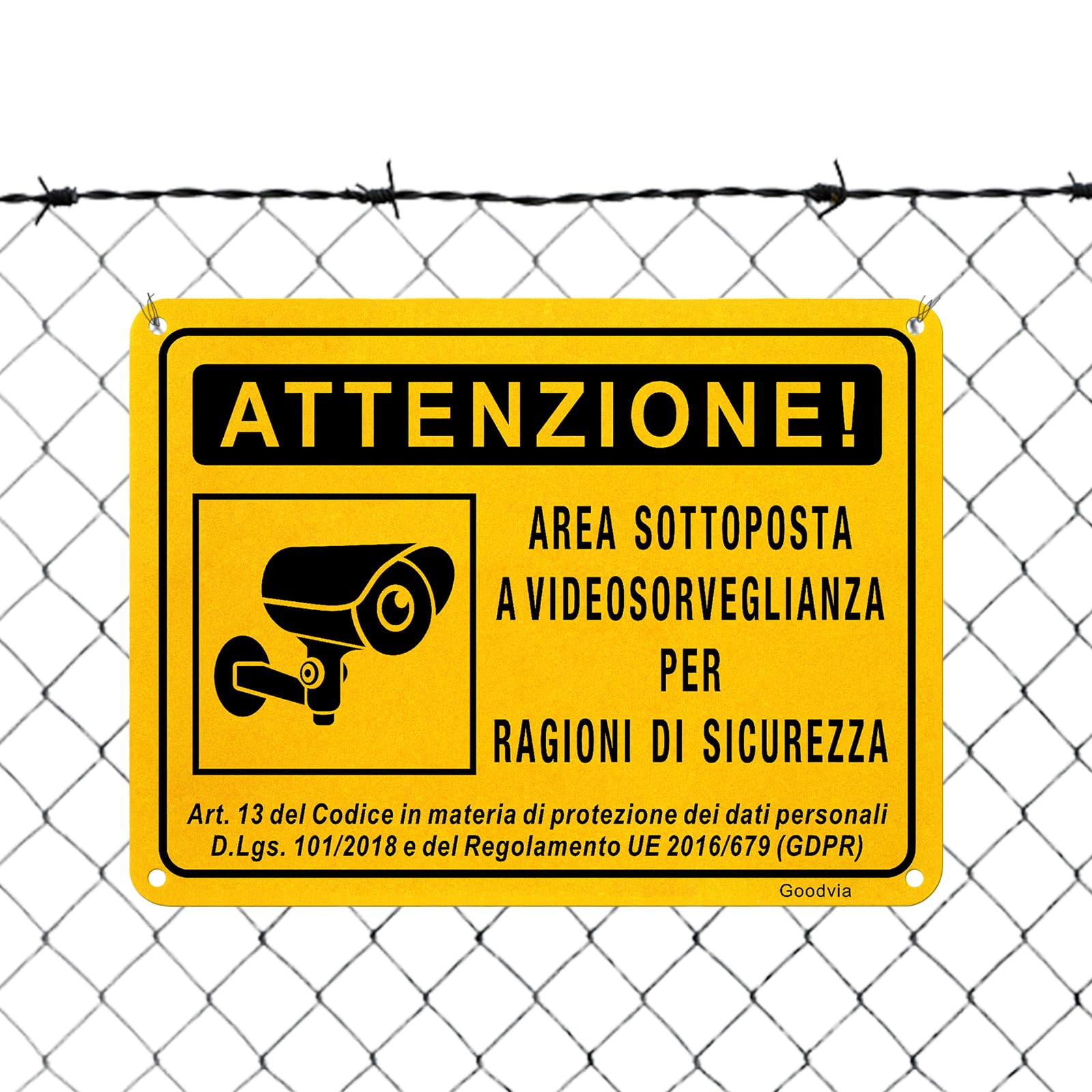 Cartello Area Videosorvegliata In Alluminio - 25x9 Cm, Norma GDPR, Impermeabile, Con Fori E Adesivo - Foto 3