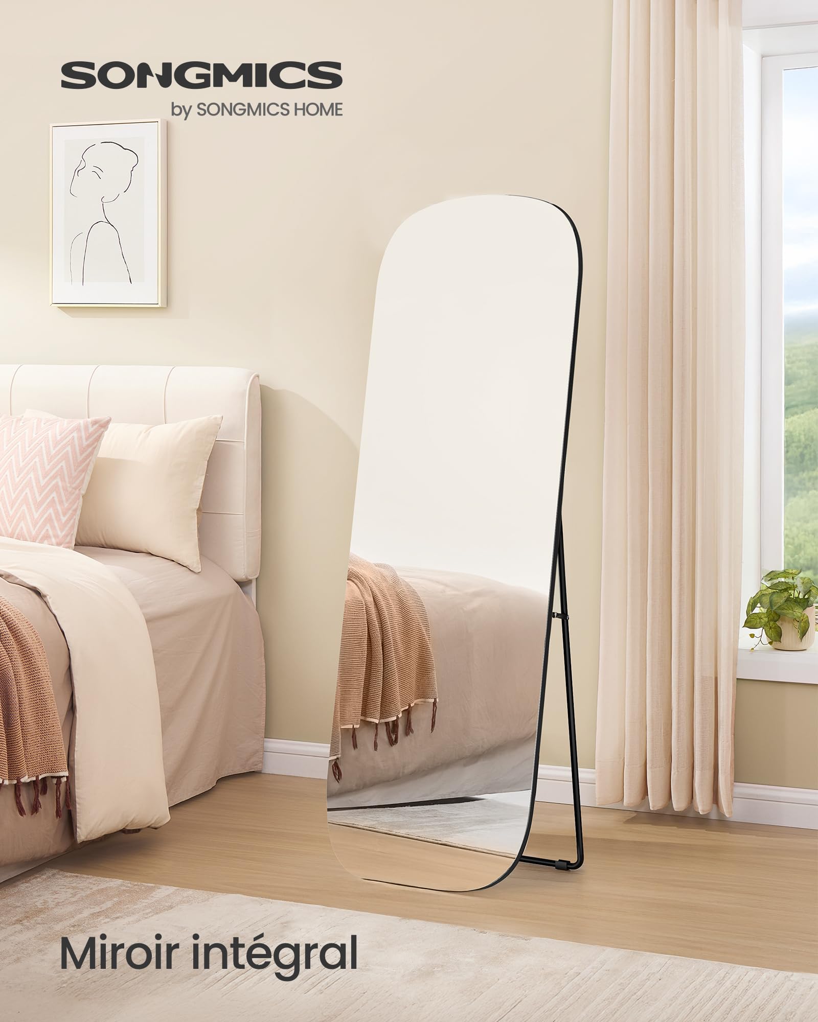 SONGMICS Miroir sur Pied Pleine Longueur 160 x 50 cm Cadre en Aluminium Noir d'encre