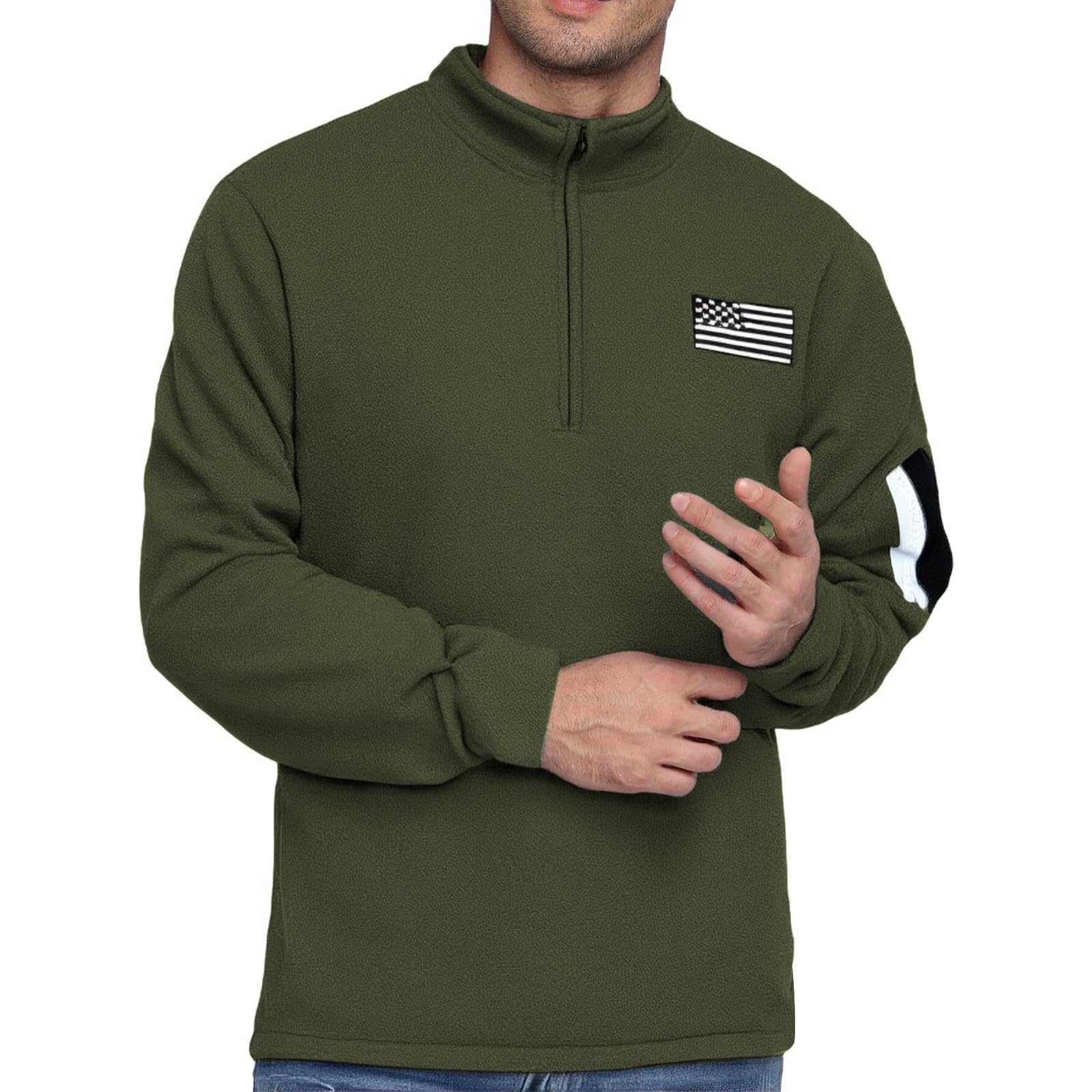 Sudaderas con Capucha Corta Sudadera Estampado De La Bandera UU. para Hombre, Estilo Patriótico Americano, Manga Larga Cremallera 1/4 Y Bolsillo En El Hombro. Abierta Hombre Mangas