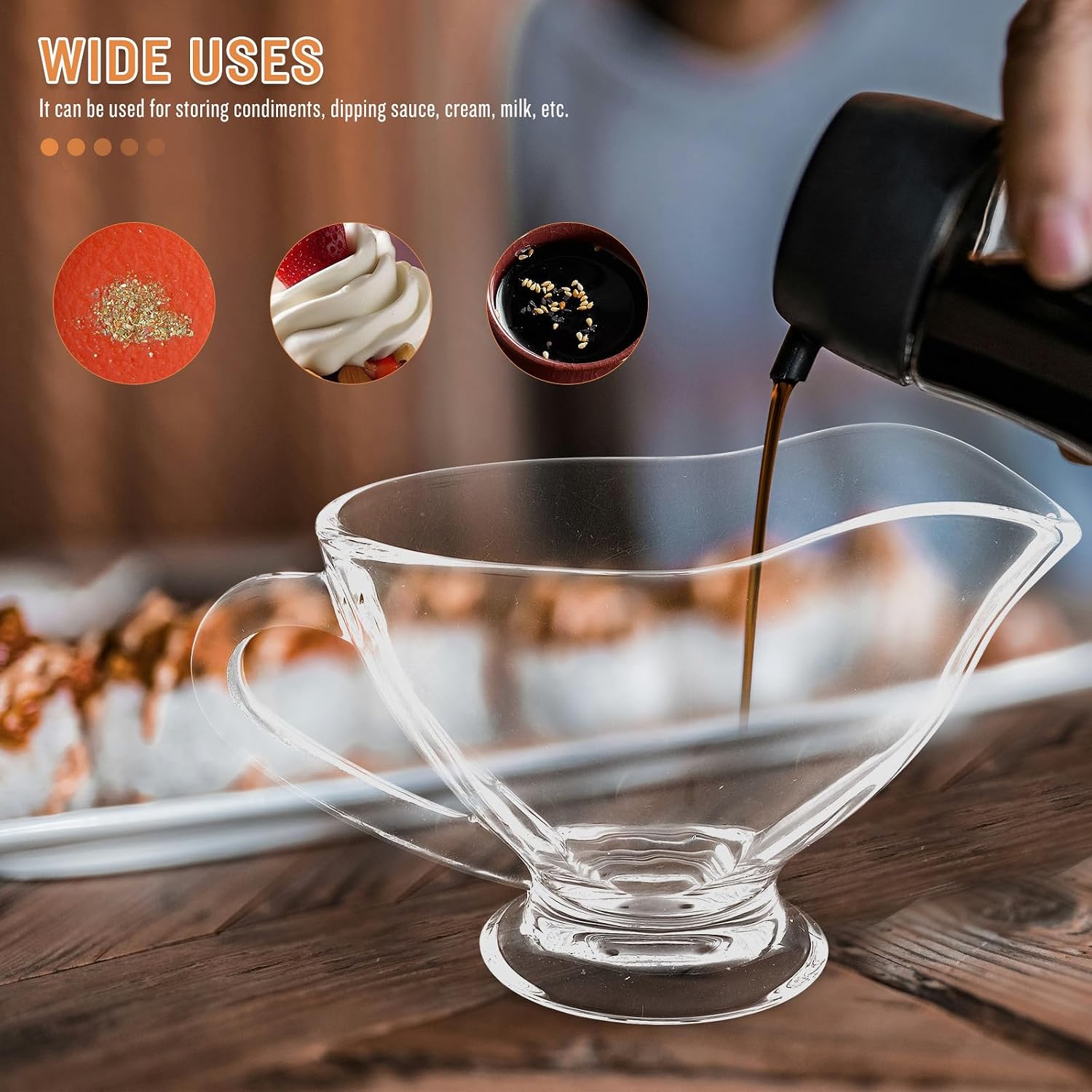MAGICLULU 2 Pcs Glass Gravy Boats 215ml Sauce Dispensers with Handle for Steak Sauce and Condiments Serving Dinnerware for Restaurant and Home Use