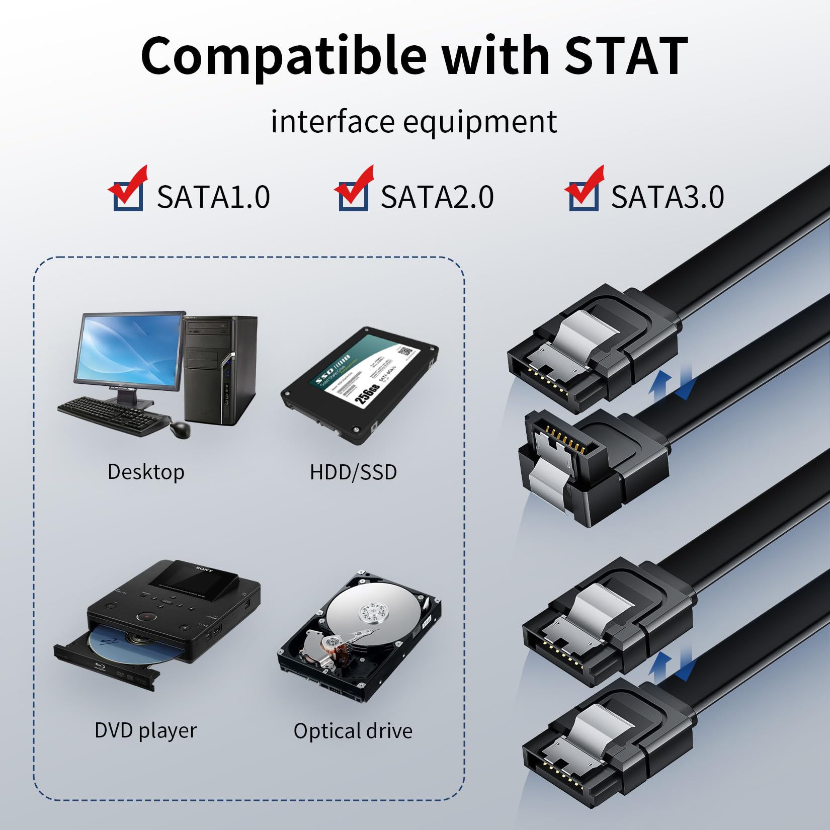 BolAAzuL 2-Pack SATA Cable III Straight & Right Angle | 18 Inch, 7