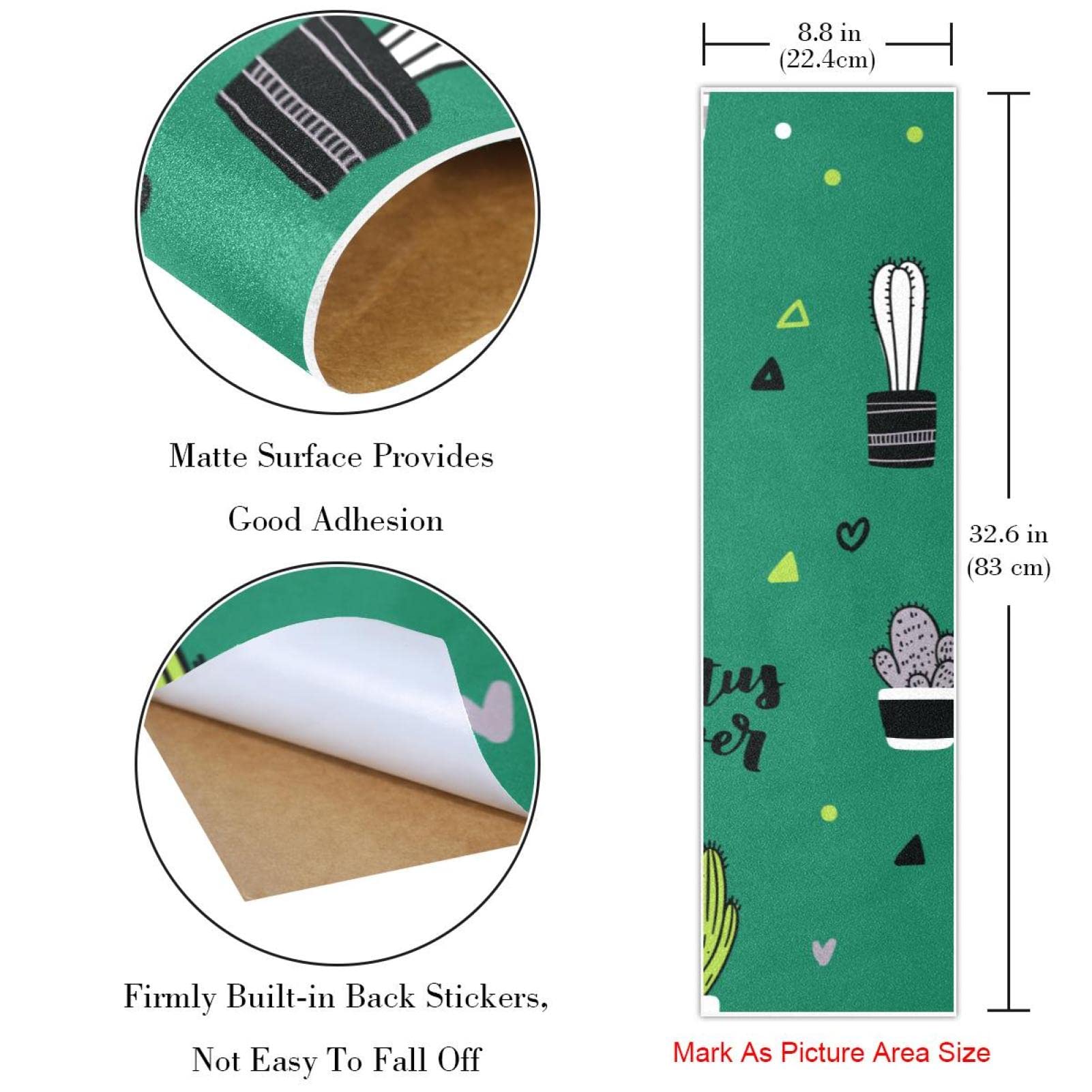 Lot de 2 feuilles de papier abrasif pour skateboard - Motif cactus - Blanc - Vert - Blanc