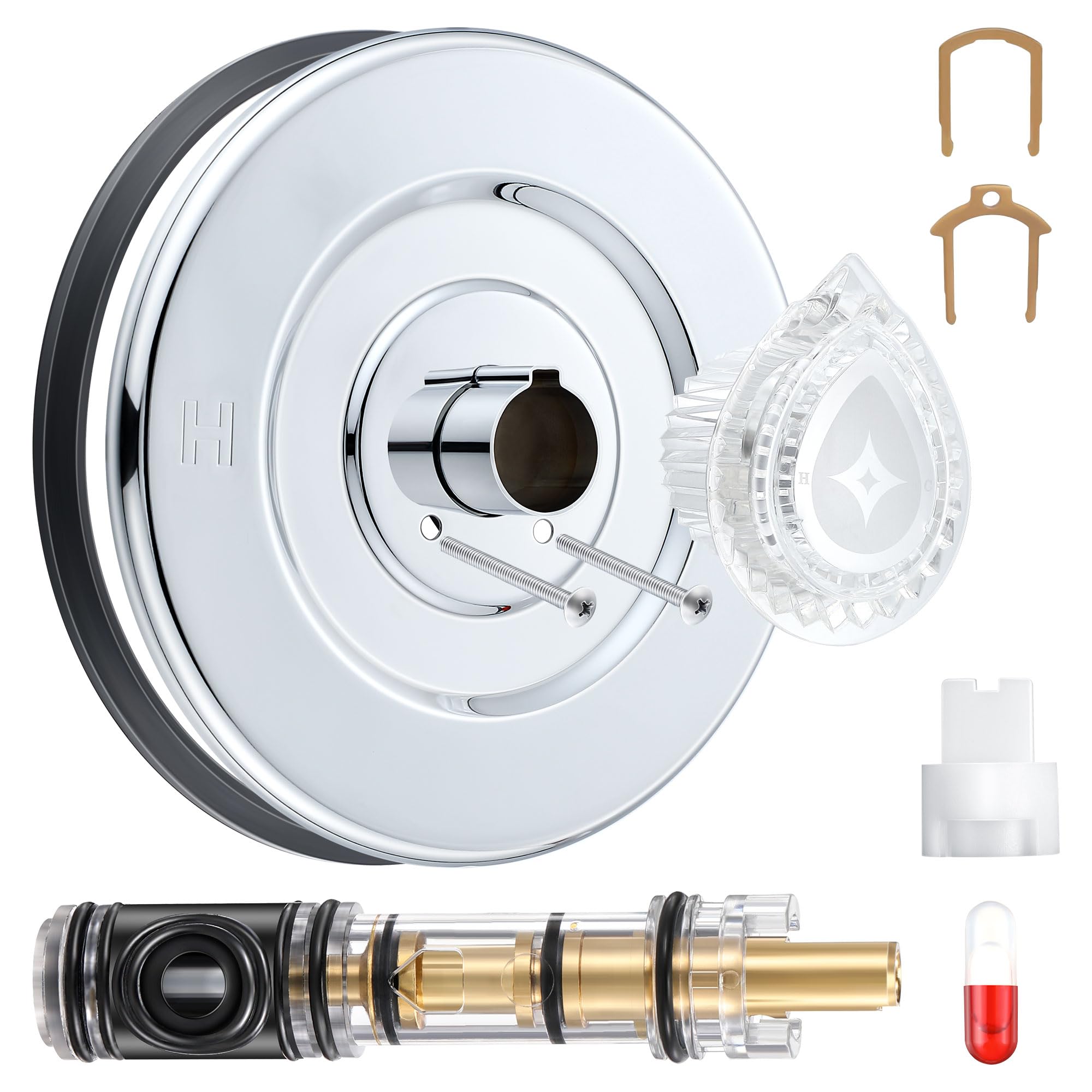 Photo 1 of **MISSING CLIPS, BOLTS**Hohean Tub and Shower Trim Kit with Cartridge Replacement, Compatible with Moen Standard Valve Chateau Series Single Handle Tub and Shower, Brass Stem (Chrome)