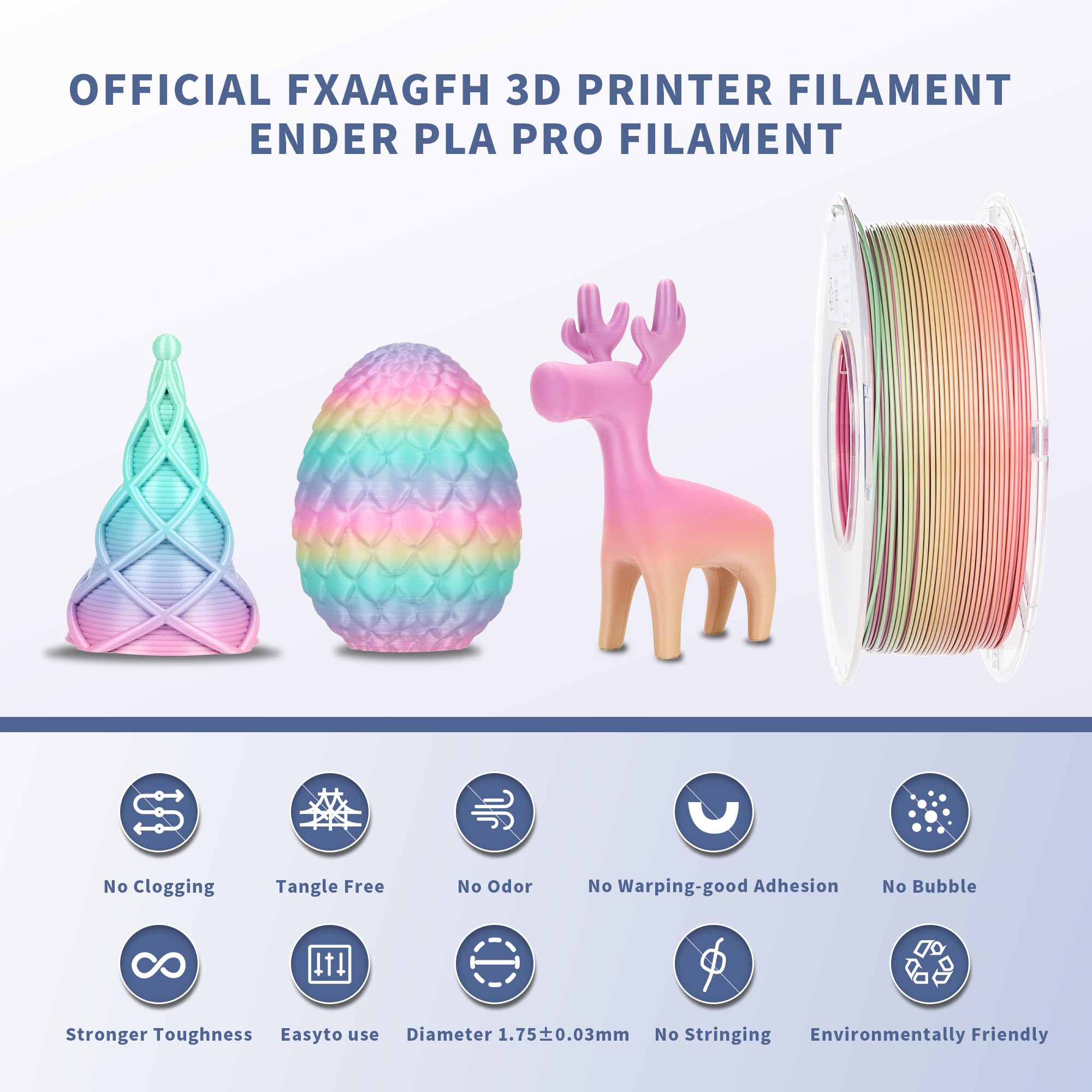 Filamento per stampante 3D, 1,75 mm, filamento per stampa PLA 3D, +/-0,02 mm, 1 kg/2,2 lbs colore arcobaleno