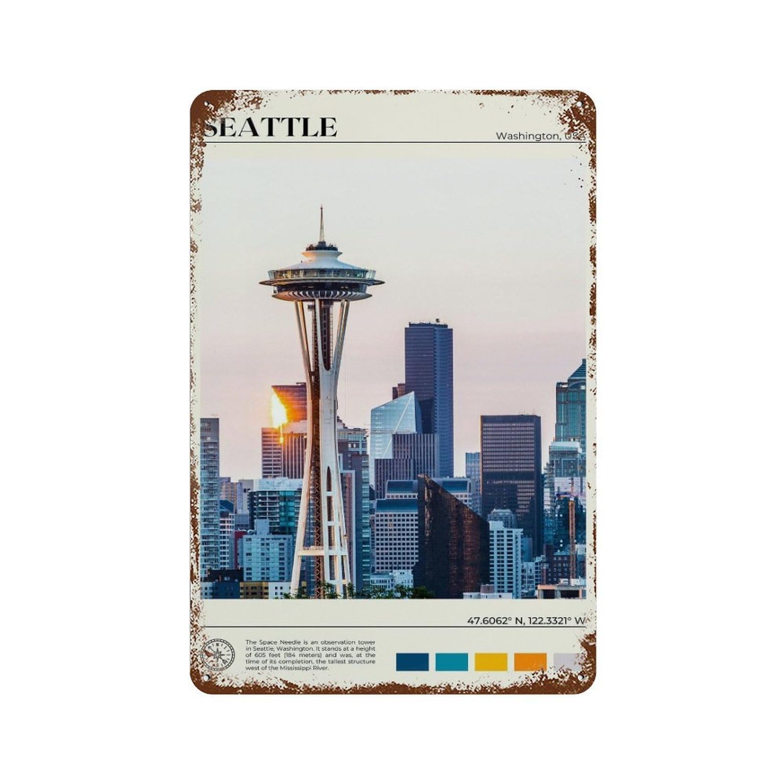 xiaoxiaoshen Real Photo Seattle Decor Washington USA Wall Decor Art Metal Tin Poster Modern Home Decor Art Home Bar Shop Decorations Vintage Sign 30x20cm