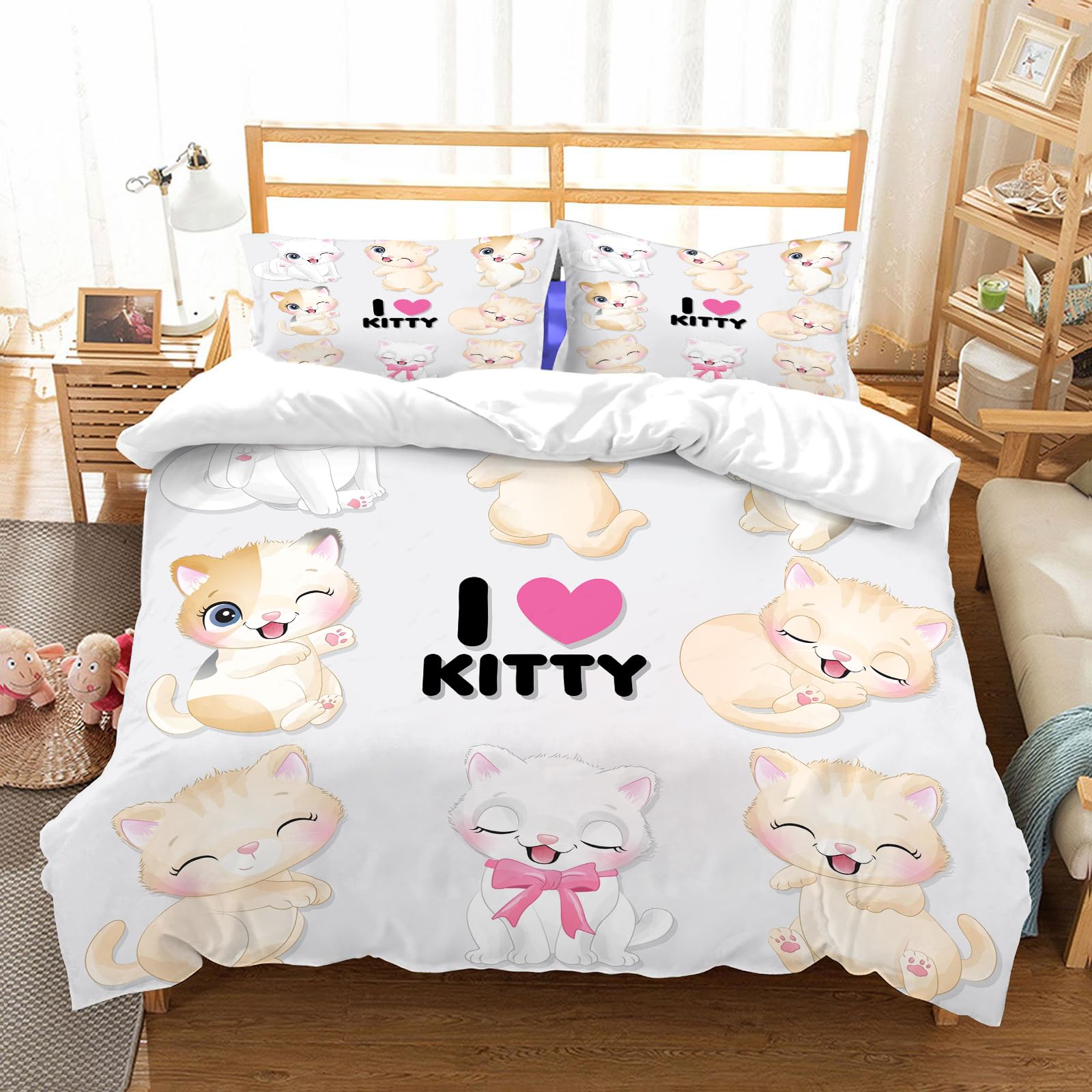 Ensemble de literie 100% microfibres grand lit motif chat aquarelle