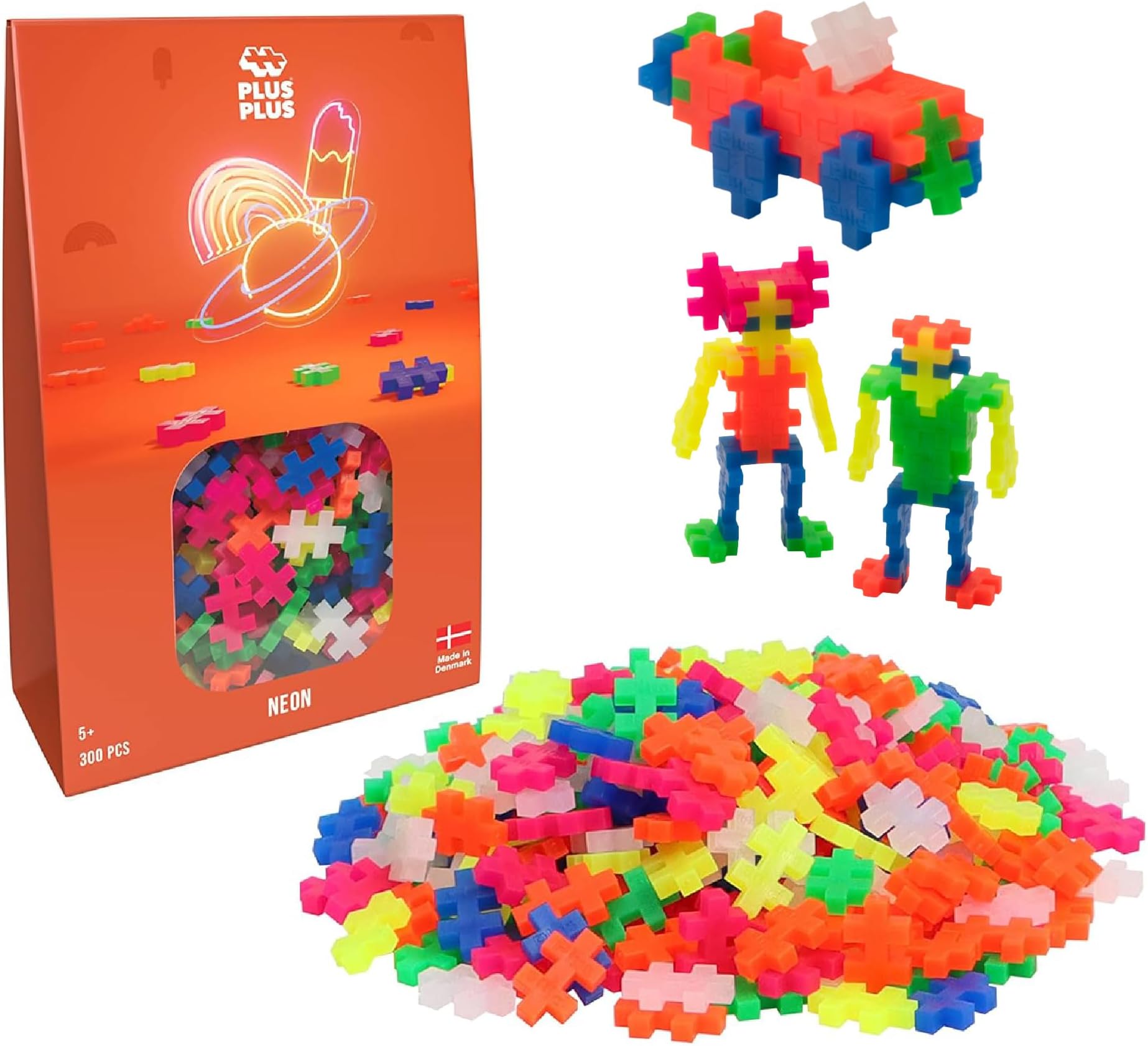 PLUS PLUS – Neon Mix - 300 Piece, Construction Building Stem/Steam Toy, Mini Puzzle Blocks for Kids