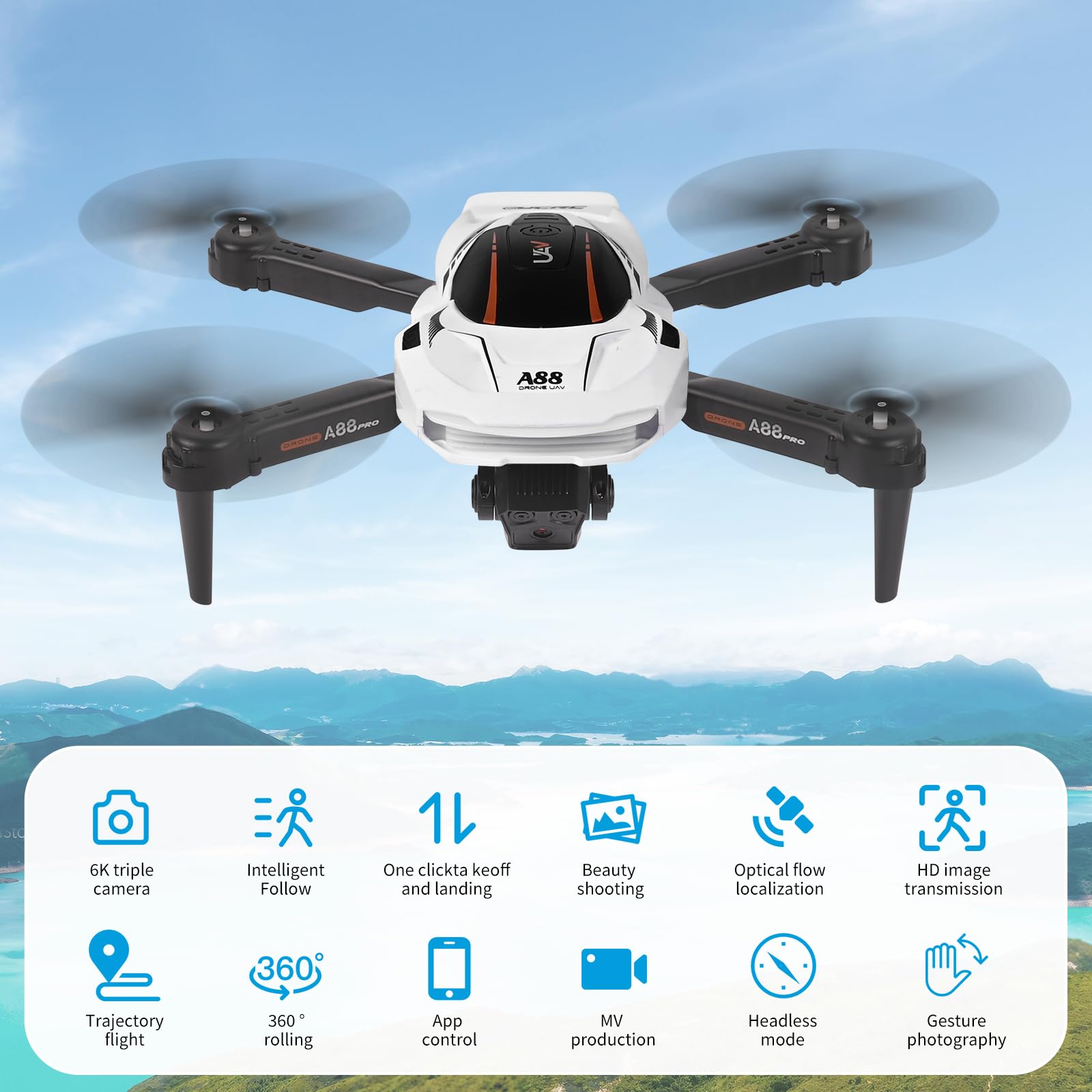 Dron z kamerą 1080p HD dla dzieci, dron RC z 2 akumulatorami, składany quadcopter z transmisją FPV WiFi czujnik grawitacyjny, tryb 3D Flip Mode start/lądowanie jednym przyciskiem (Biały)