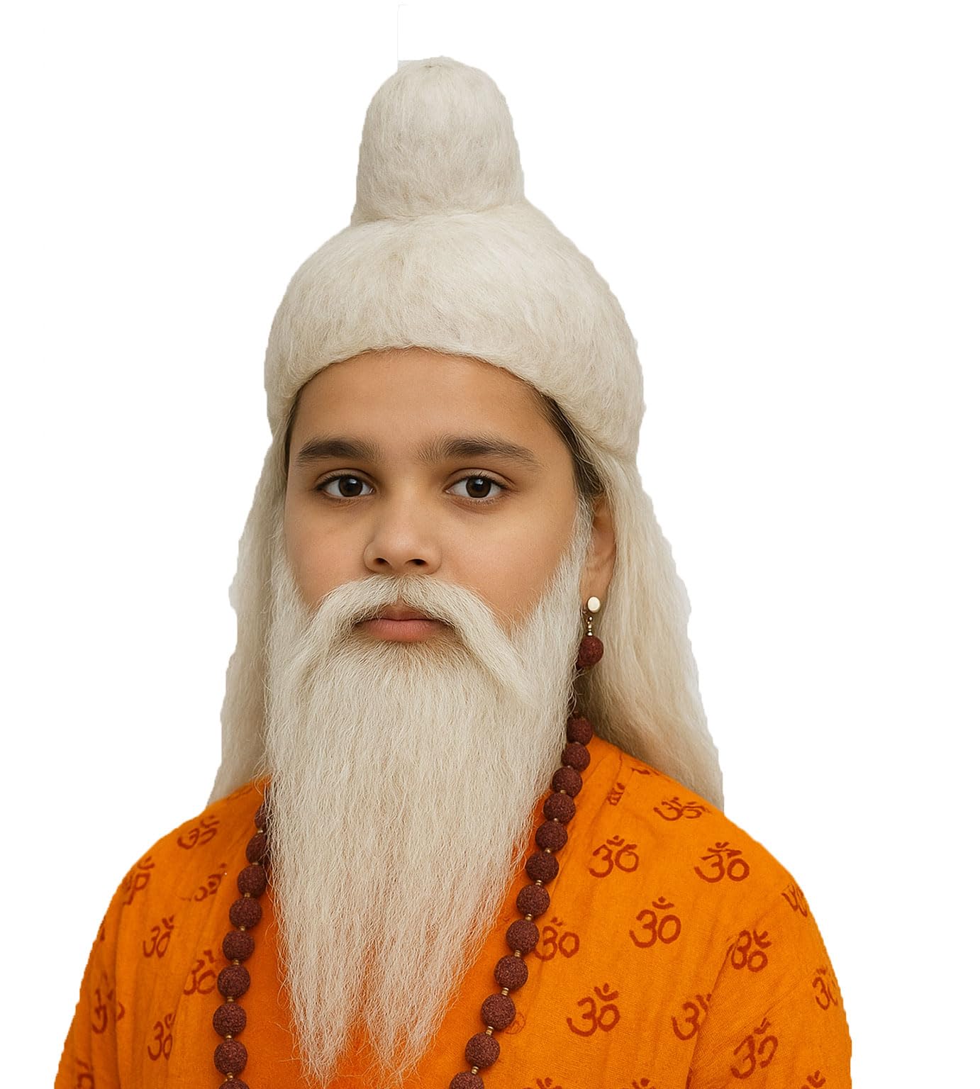White Jata Wig and Beard Set, Stage Drama Costume Accessories, Sadhu Mythological Props,free size wig and dhadhi mooch sanyasi set-image-9