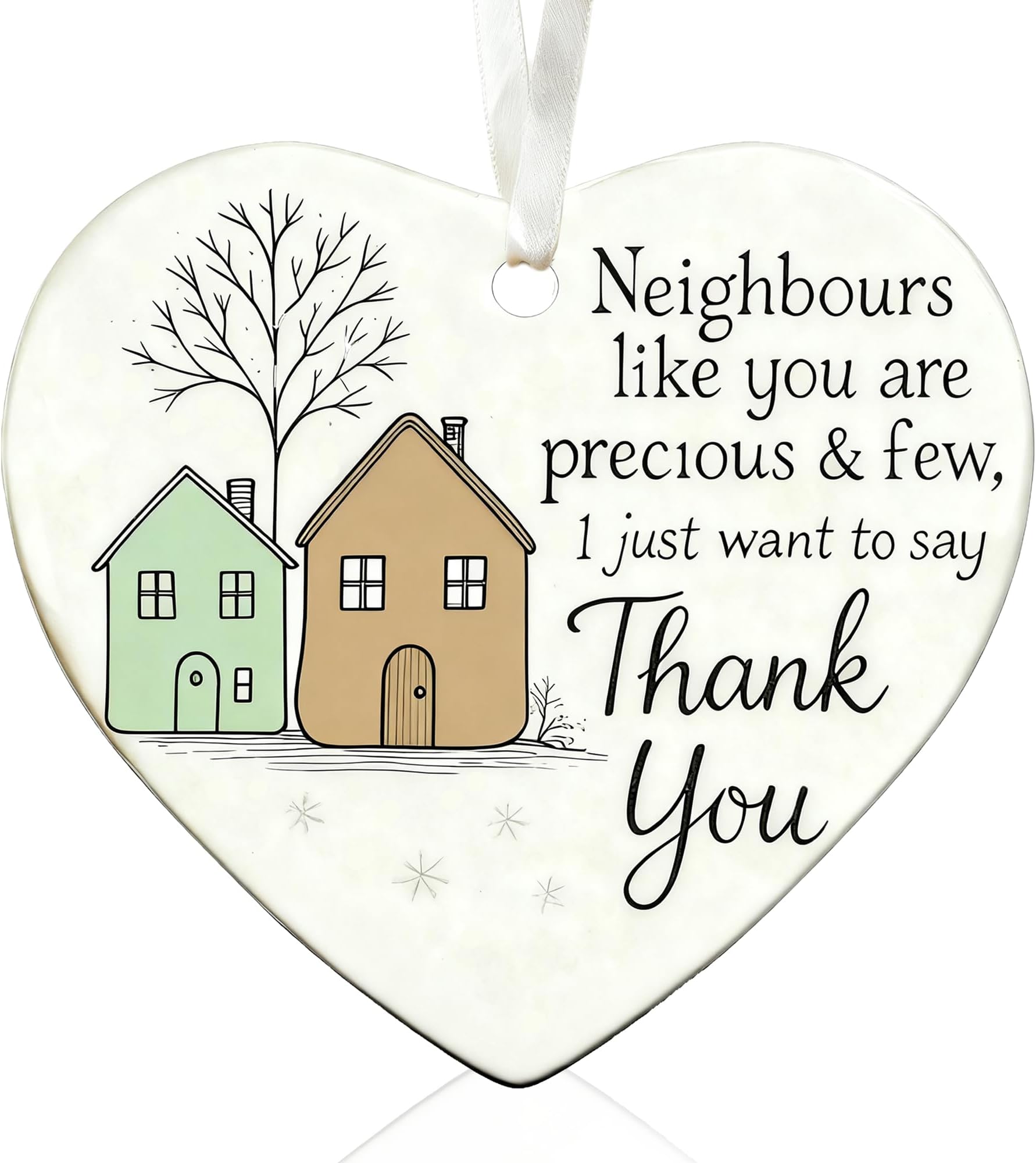 Thank You Gift for Neighbors - 72mm Ceramic Heart Keepsake Pendant with Houses Neighbors Like You are Precious & Few, Appreciation Gift for Moving, Christmas, Holiday