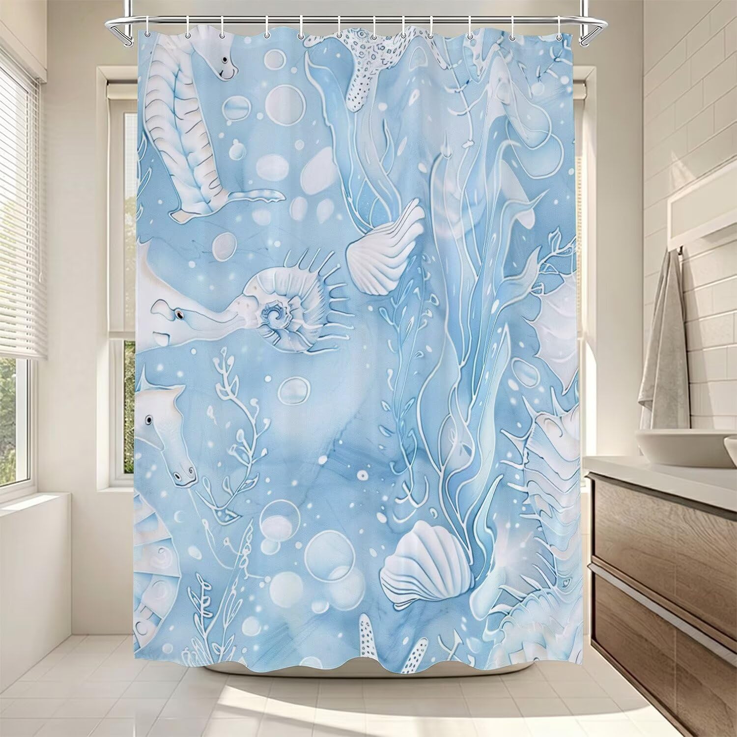 Rideau de douche anti eclaboussures bleu canard 170