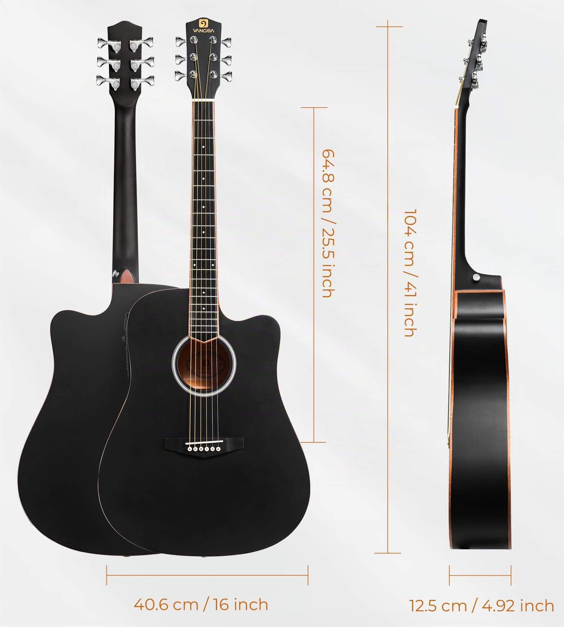 Vangoa Chitarra acustica elettrica cutaway 104,1 cm 41 inch Nero con equalizzatore a 4 bande