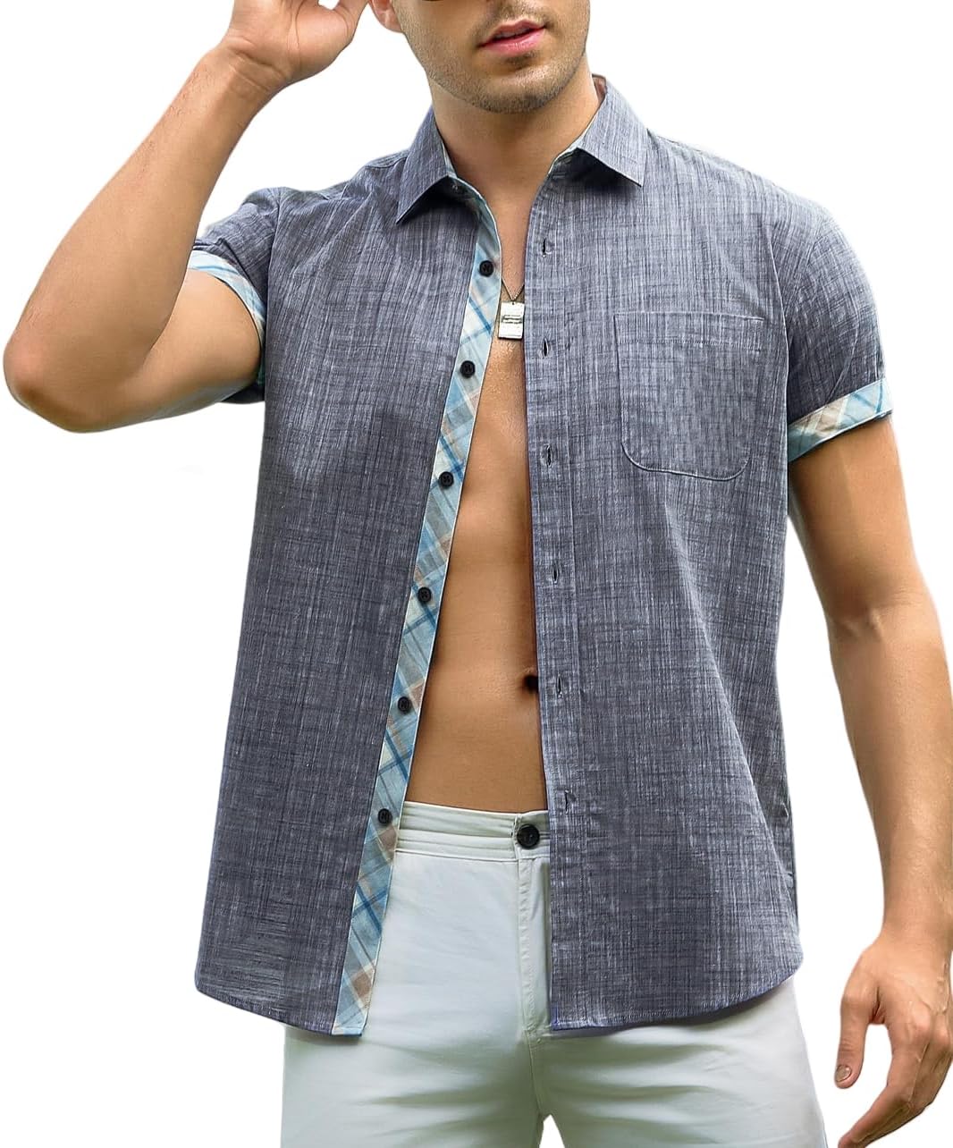 Alex Vando Mens Dress Shirts 4-Way Stretch Wrinkle Free Regular Fit Short Sleeve Men Button Down Shirt - Image 4