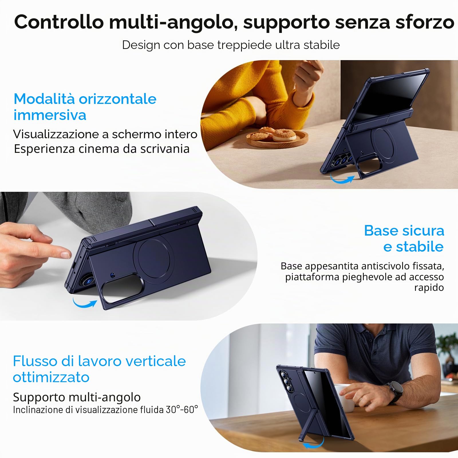 Custodia magnetica per Samsung Galaxy Z-Fold-7: doppio supporto orizzontale e verticale, compatibile con MagSafe, protezione display anti-spy, robusta protezione per cerniere, custodia ZFold