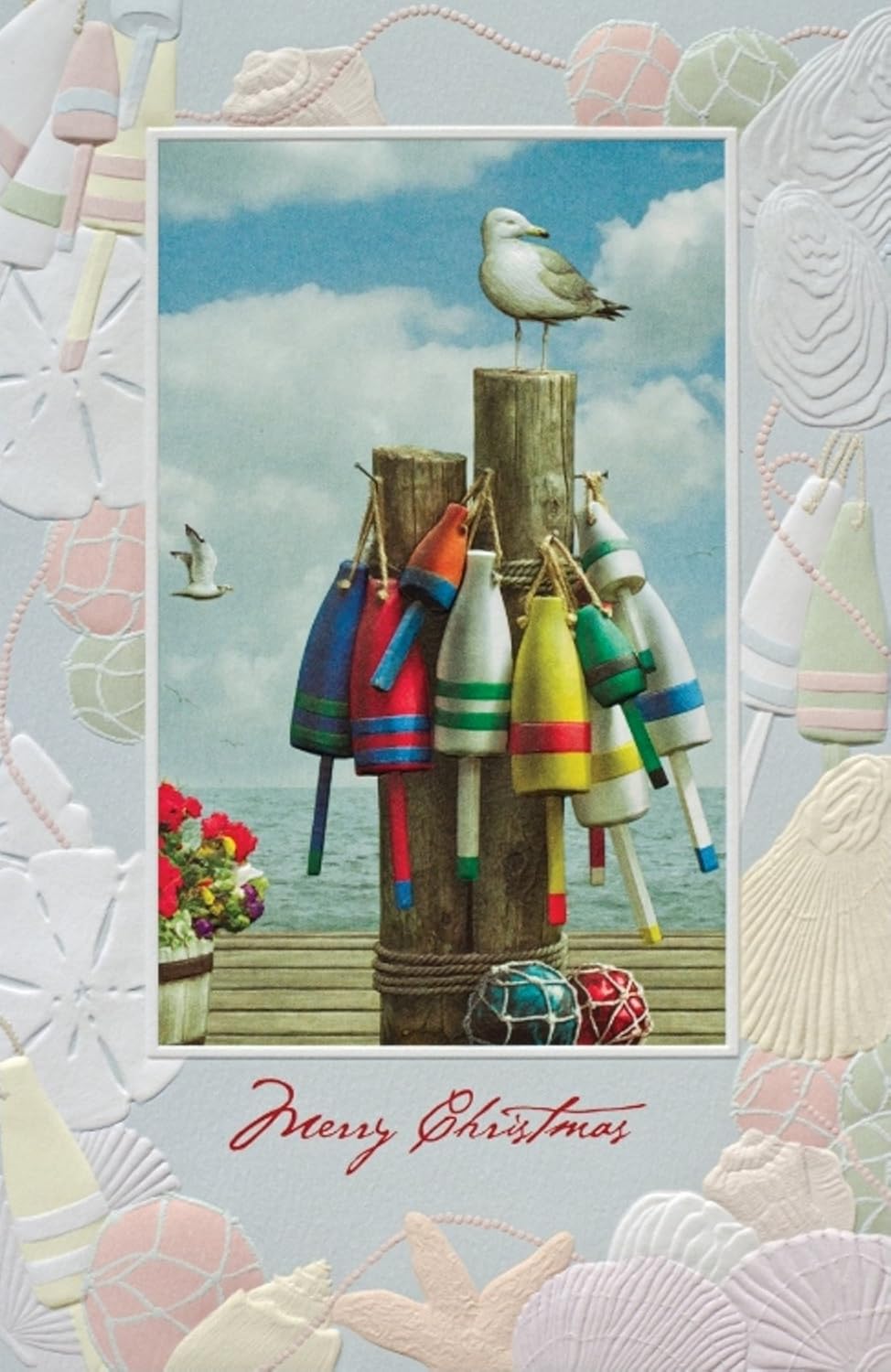 Colorful Wooden Buoys On The Dock 16 Boxed Holiday Cards and Envelopes