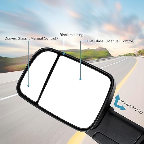 Miniatura 2 de Espejos de remolque compatibles con Dodge Ram 1500 2500 3500 2009-2018 Pickup Truck Espejo de cristal ajustable manual de espejo retrovisor abatible