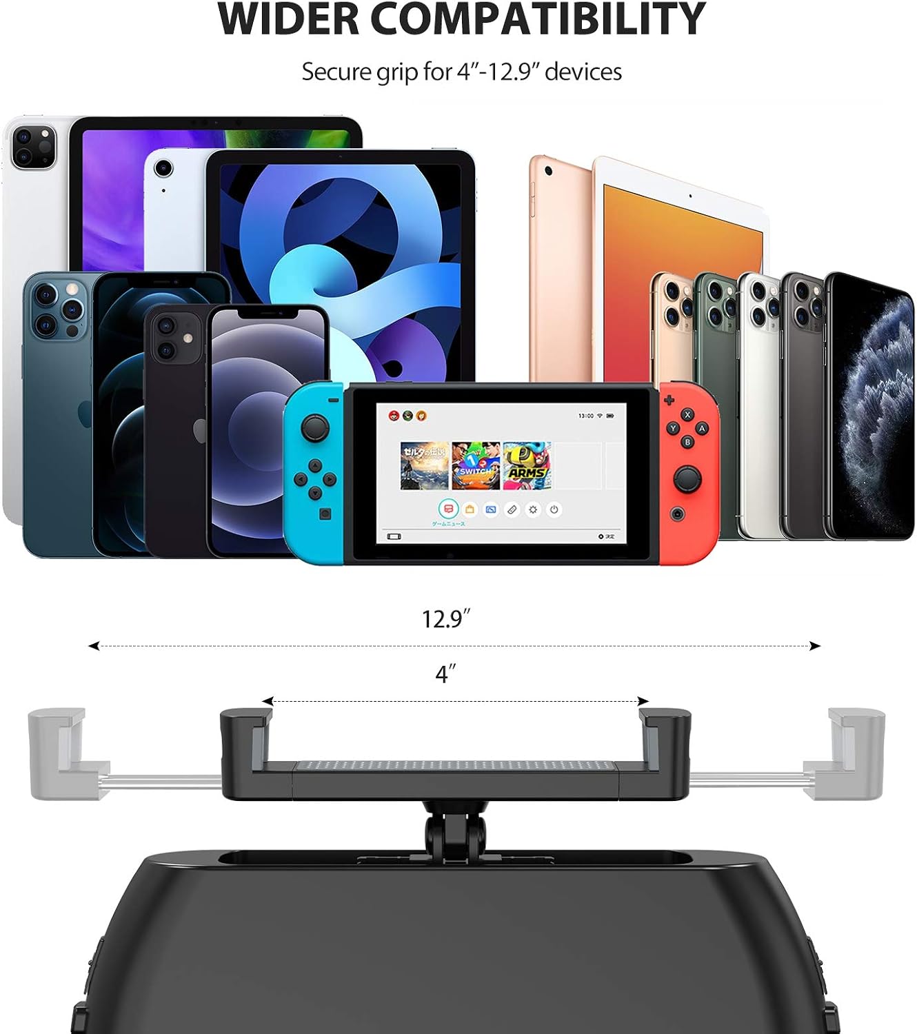 Nulaxy Car Headrest Tablet Mount, Backseat Tablets Mount Holder with Safety Lock for Kids, DVD Headrest Mount 360° Rotatable Compatible with 4-11.9" Width Smartphones/iPads Pro/Air/Mini/Switch