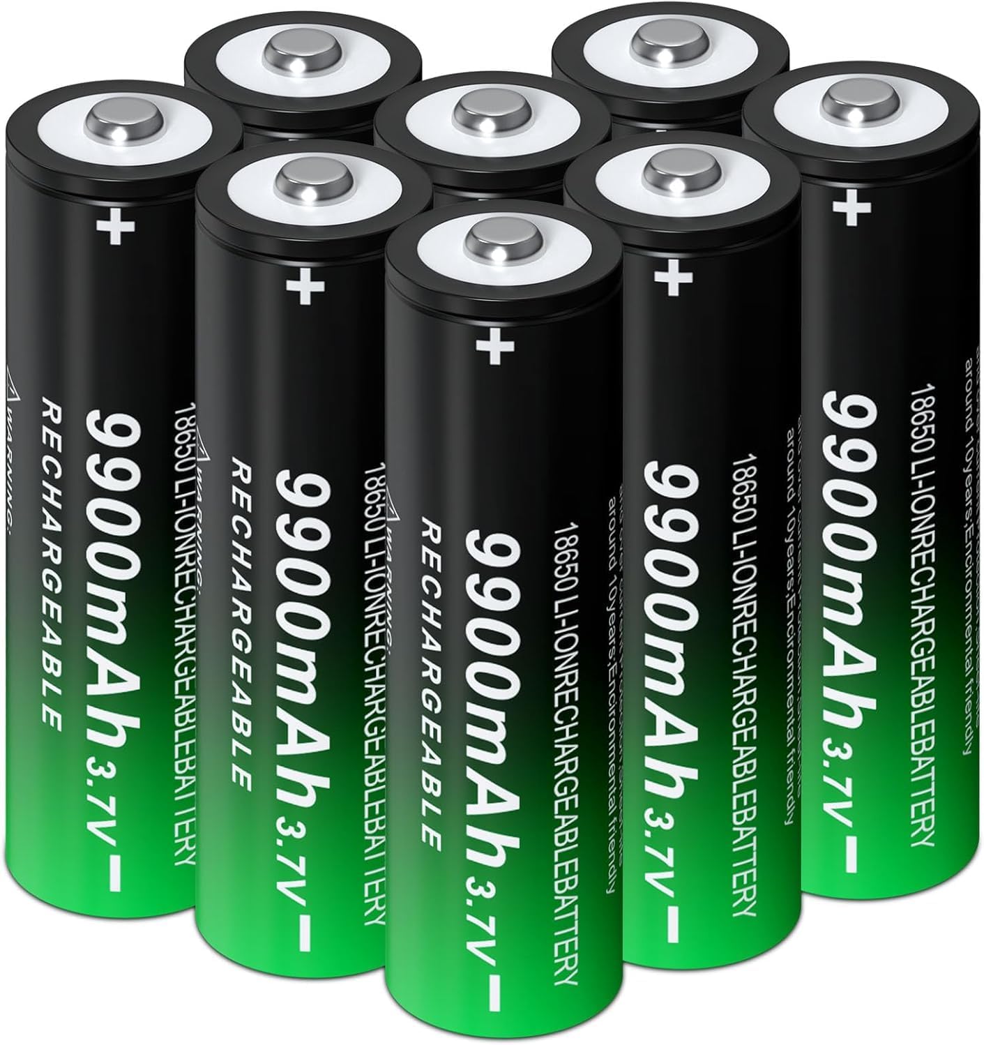 8*I865O Rechargeable Battery 3.7 Volt Bottun Top for Flashlights, Headlamps