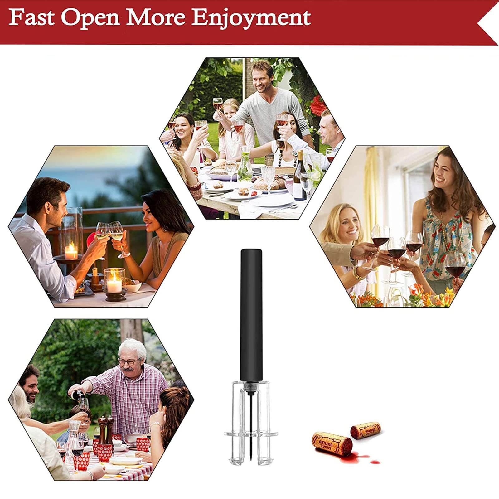 Cavatappi Ad Aria Compressa Professionale - Apri Bottiglie Di Vino In Acciaio Inox, Regalo Elegante Rosso - Foto 4